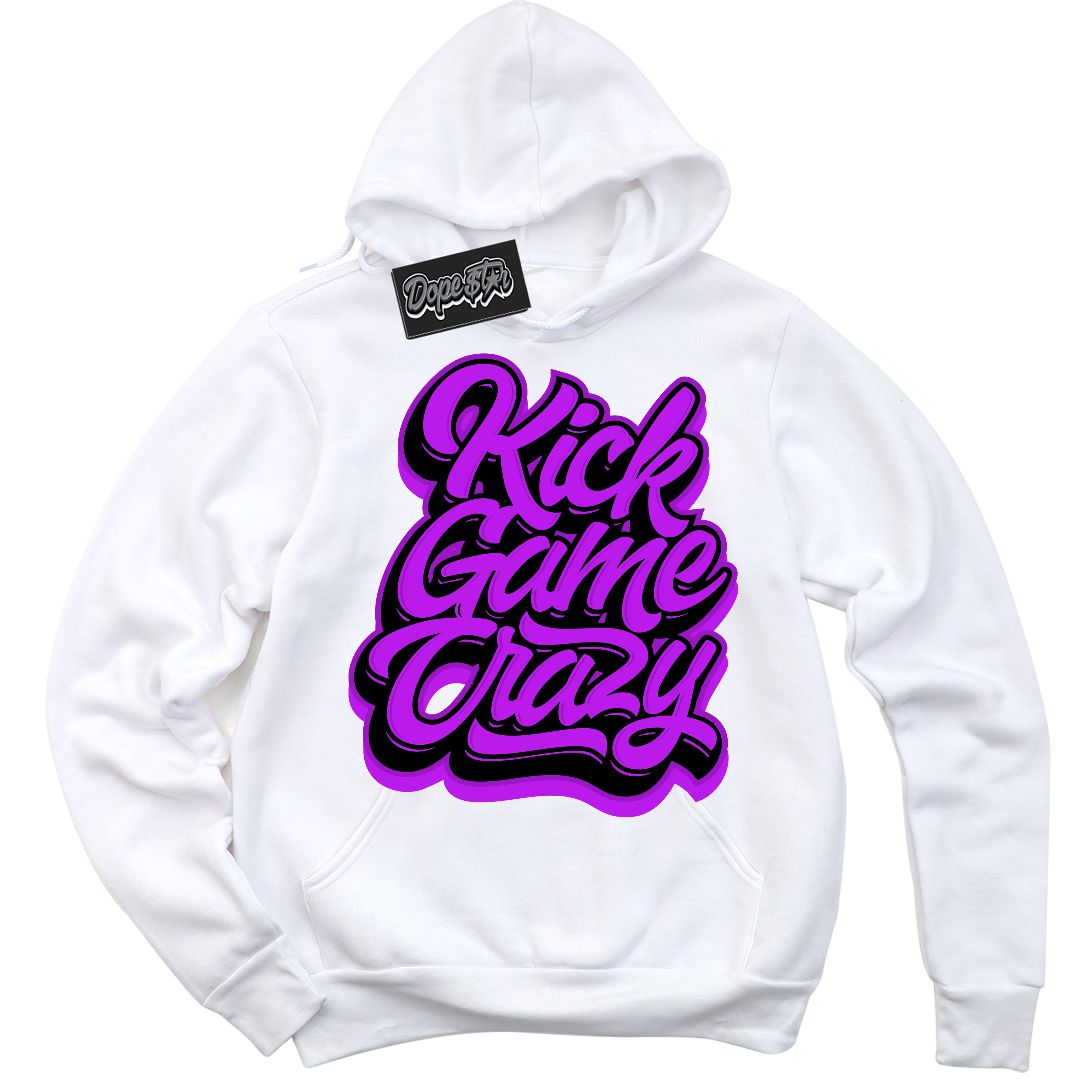 Cool White Hoodie with “ Kick Game Crazy ”  design that Perfectly Matches RTKT Genesis Dunk Sneakers.