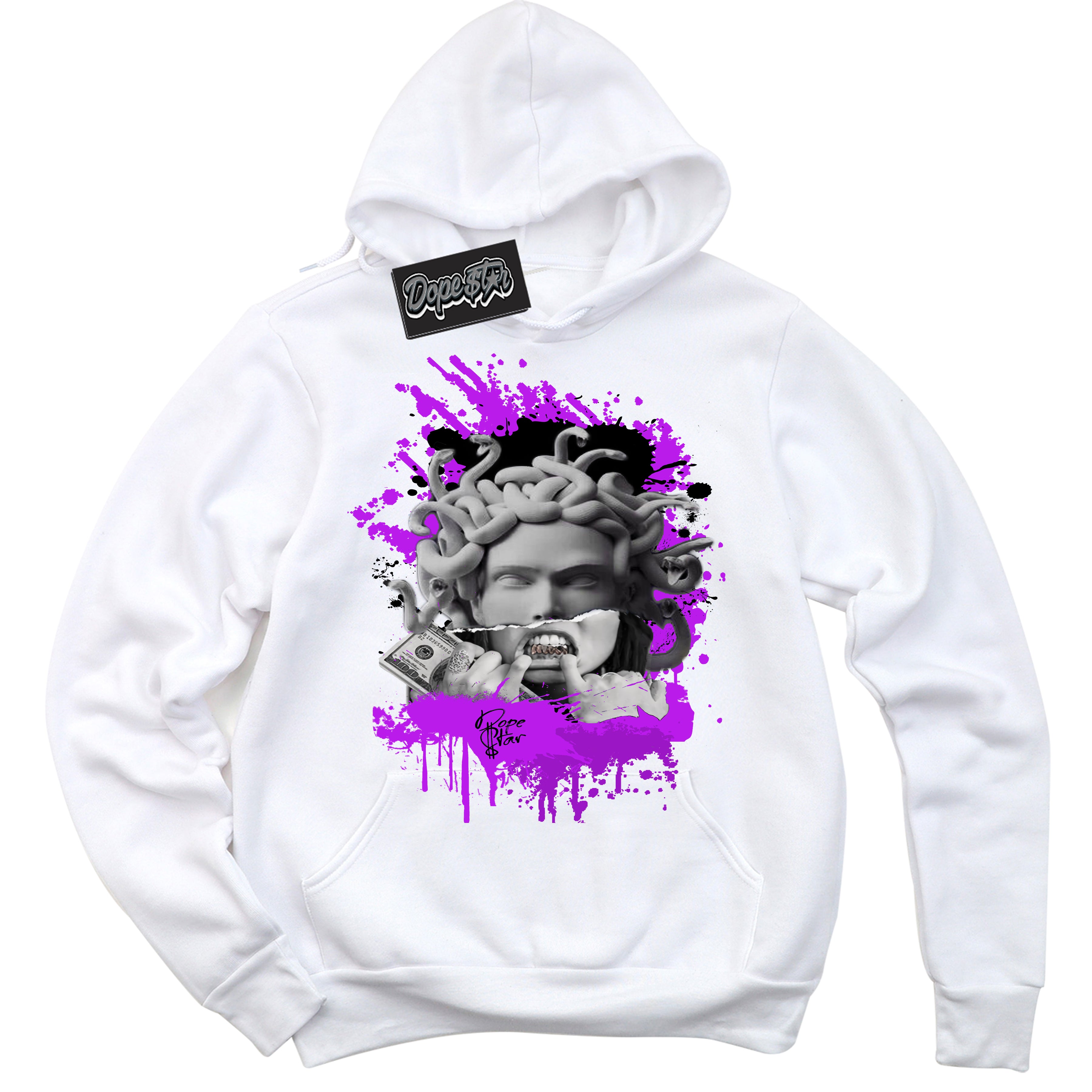 Cool White Hoodie with “ Medusa ”  design that Perfectly Matches RTKT Genesis Dunk Sneakers.