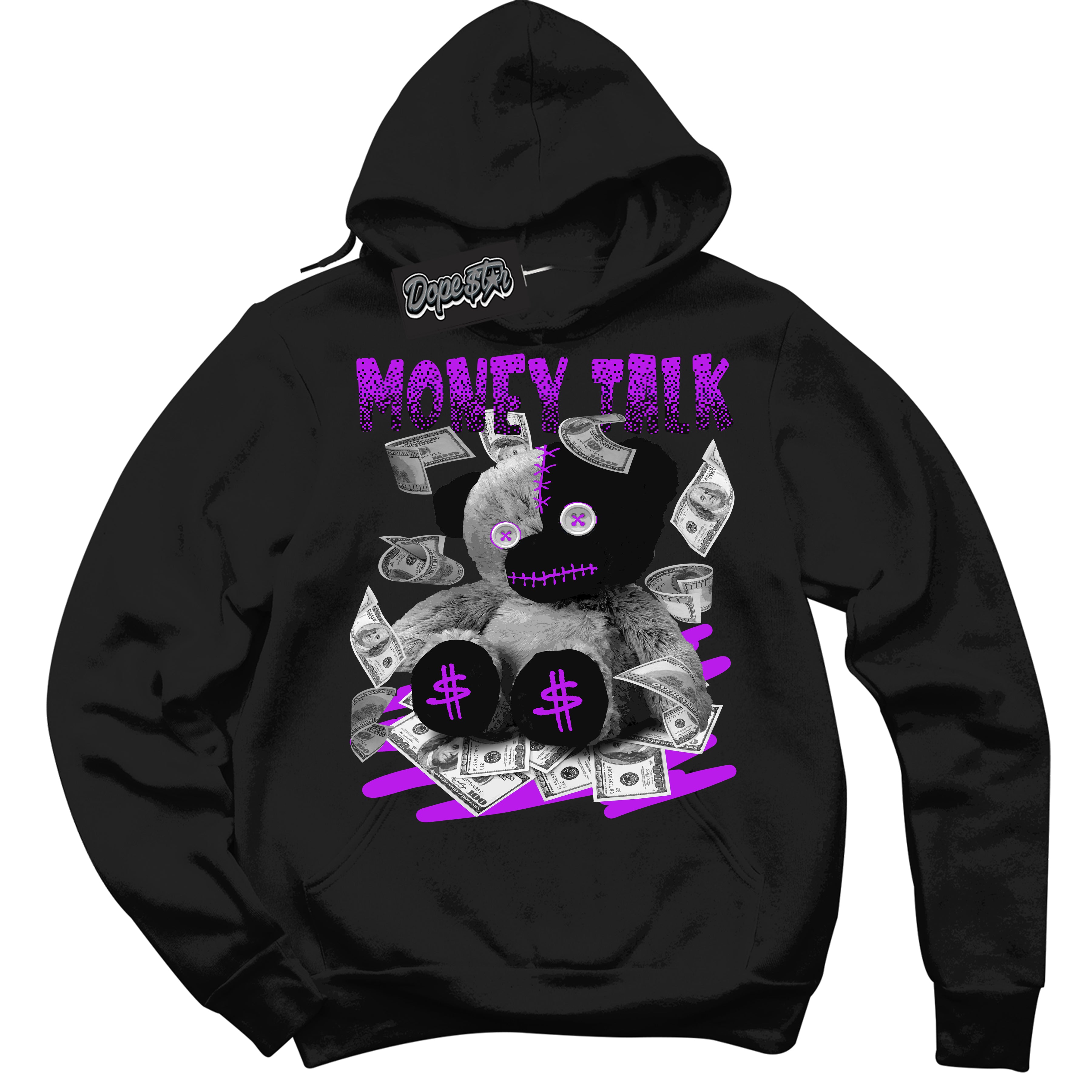 Cool Black Hoodie with “ Money Talk Bear ”  design that Perfectly Matches RTKT Genesis Dunk Sneakers.