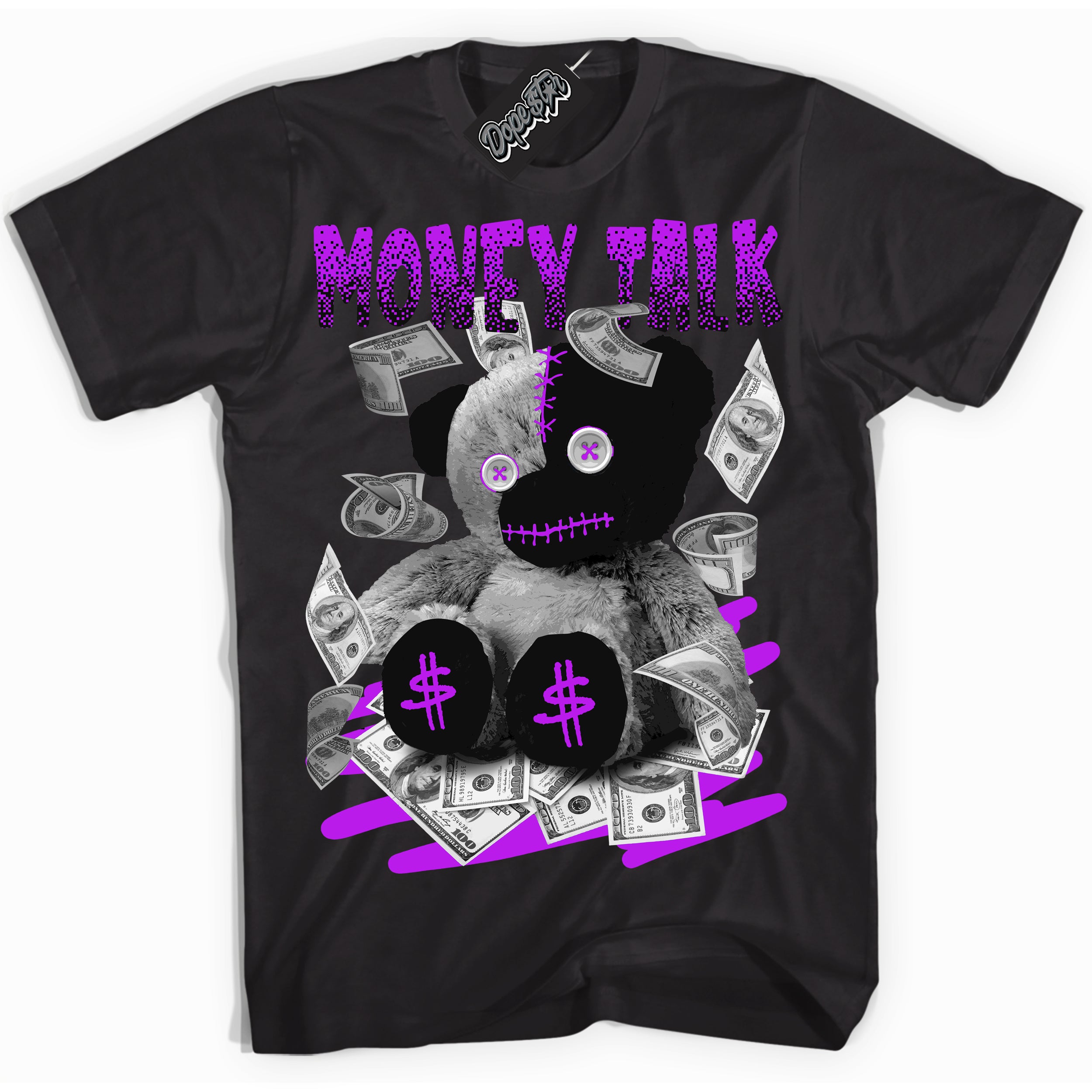 Cool Black Shirt with “ Money Talk Bear” design that perfectly matches RTKT Genesis Dunk Sneakers.