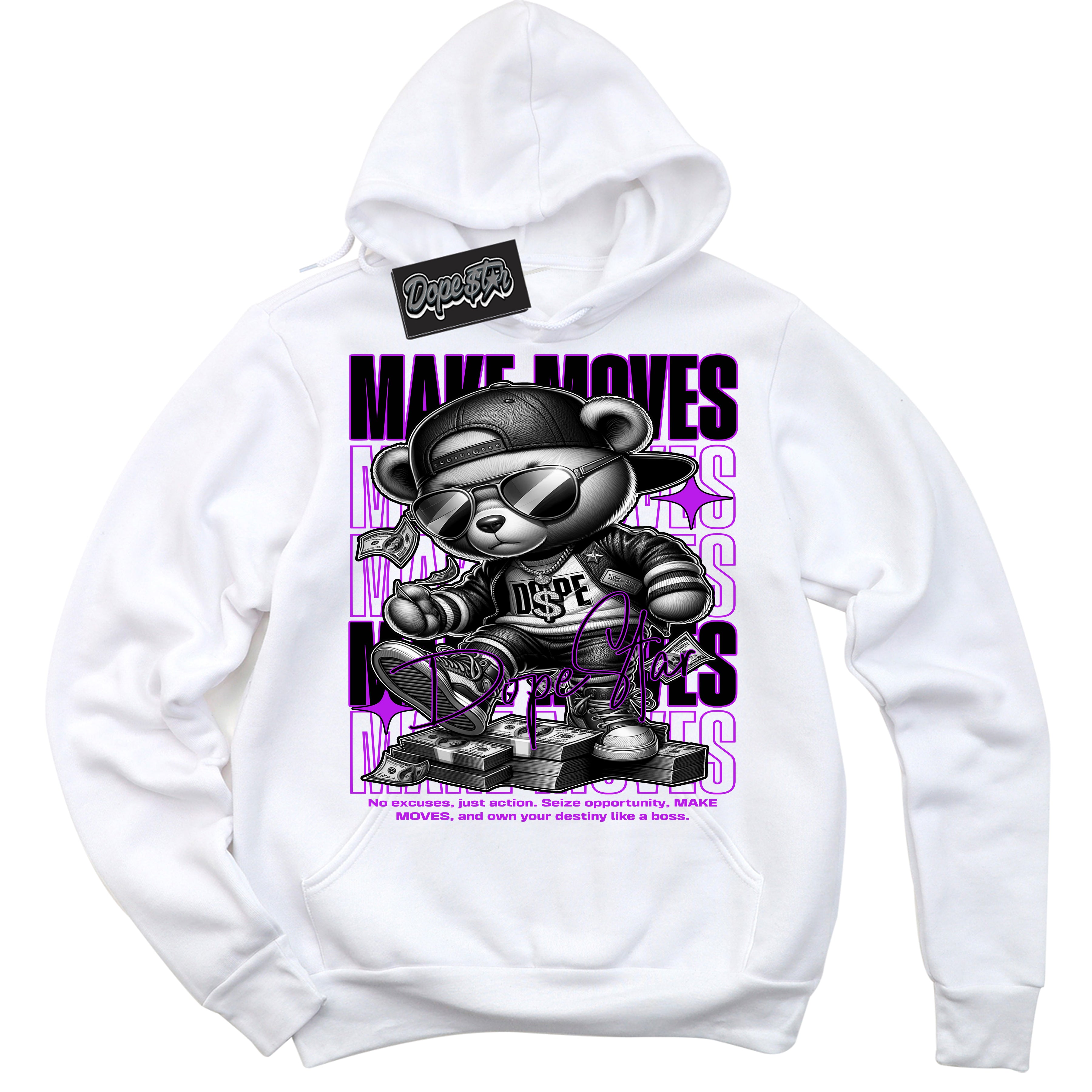 Cool White Hoodie with “ Makin Moves ”  design that Perfectly Matches RTKT Genesis Dunk Sneakers.