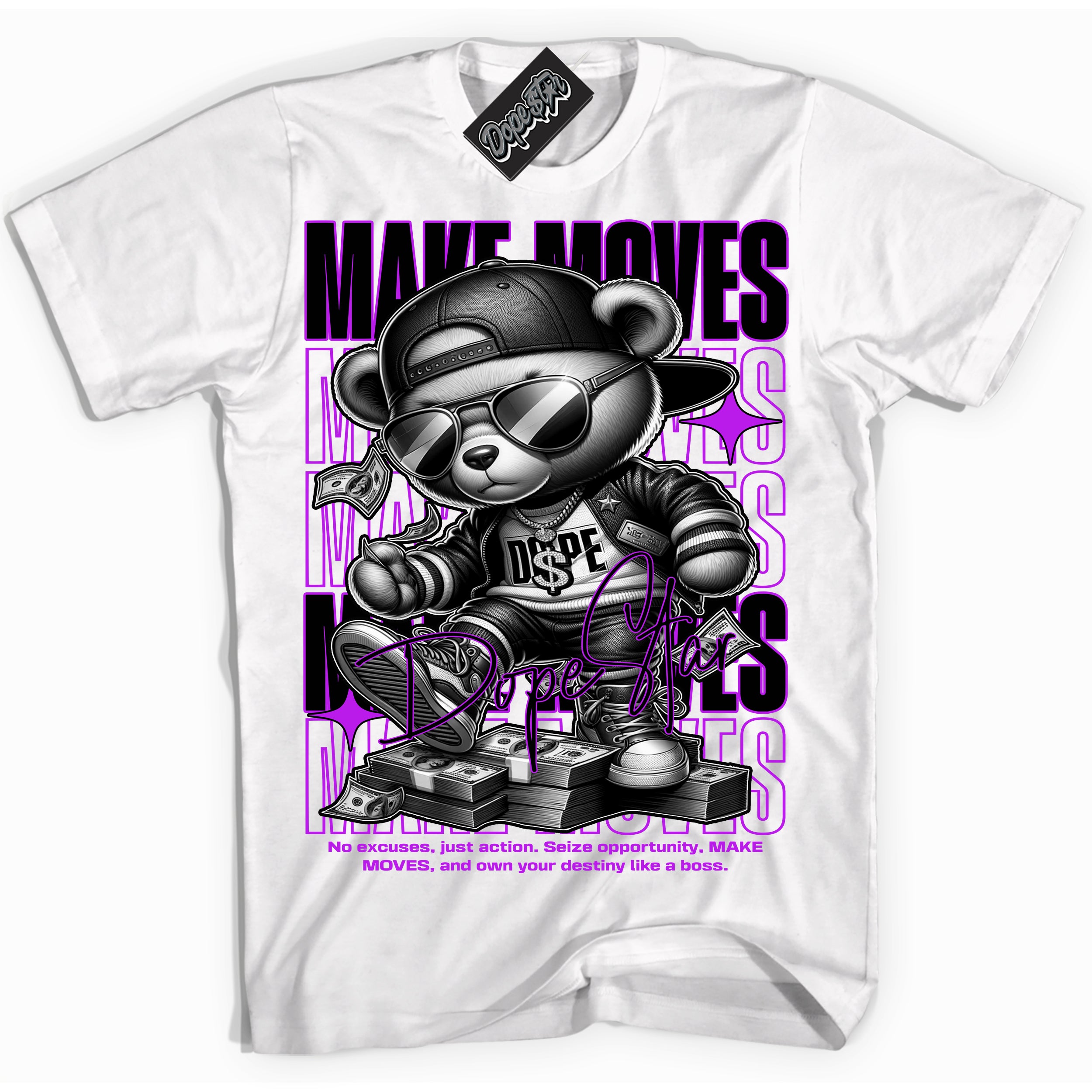 Cool White Shirt with “ Makin Moves” design that perfectly matches RTKT Genesis Dunk Sneakers.