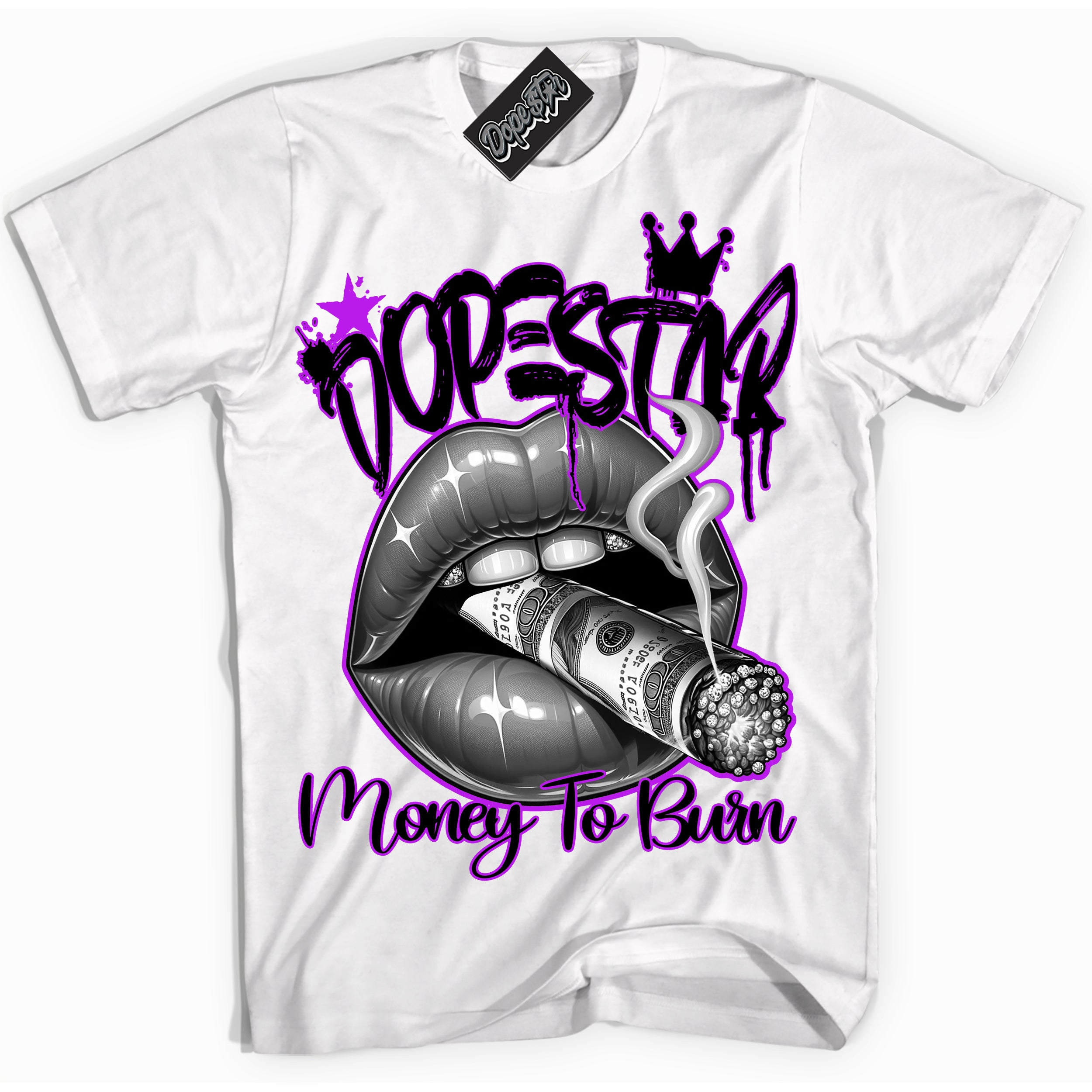 Cool White Shirt with “ Money To Burn” design that perfectly matches RTKT Genesis Dunk Sneakers.