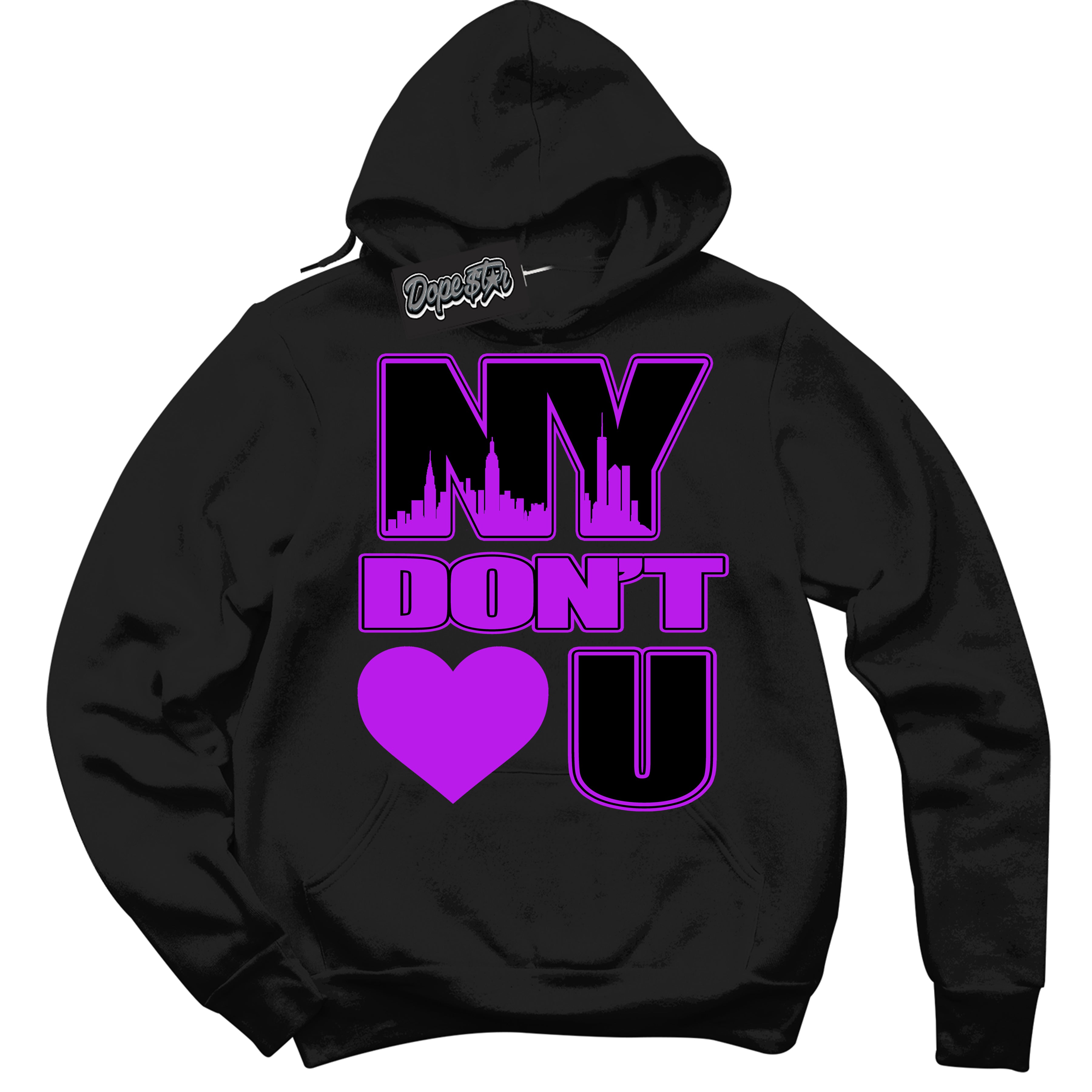 Cool Black Hoodie with “ NY Don't Love You ”  design that Perfectly Matches RTKT Genesis Dunk Sneakers.