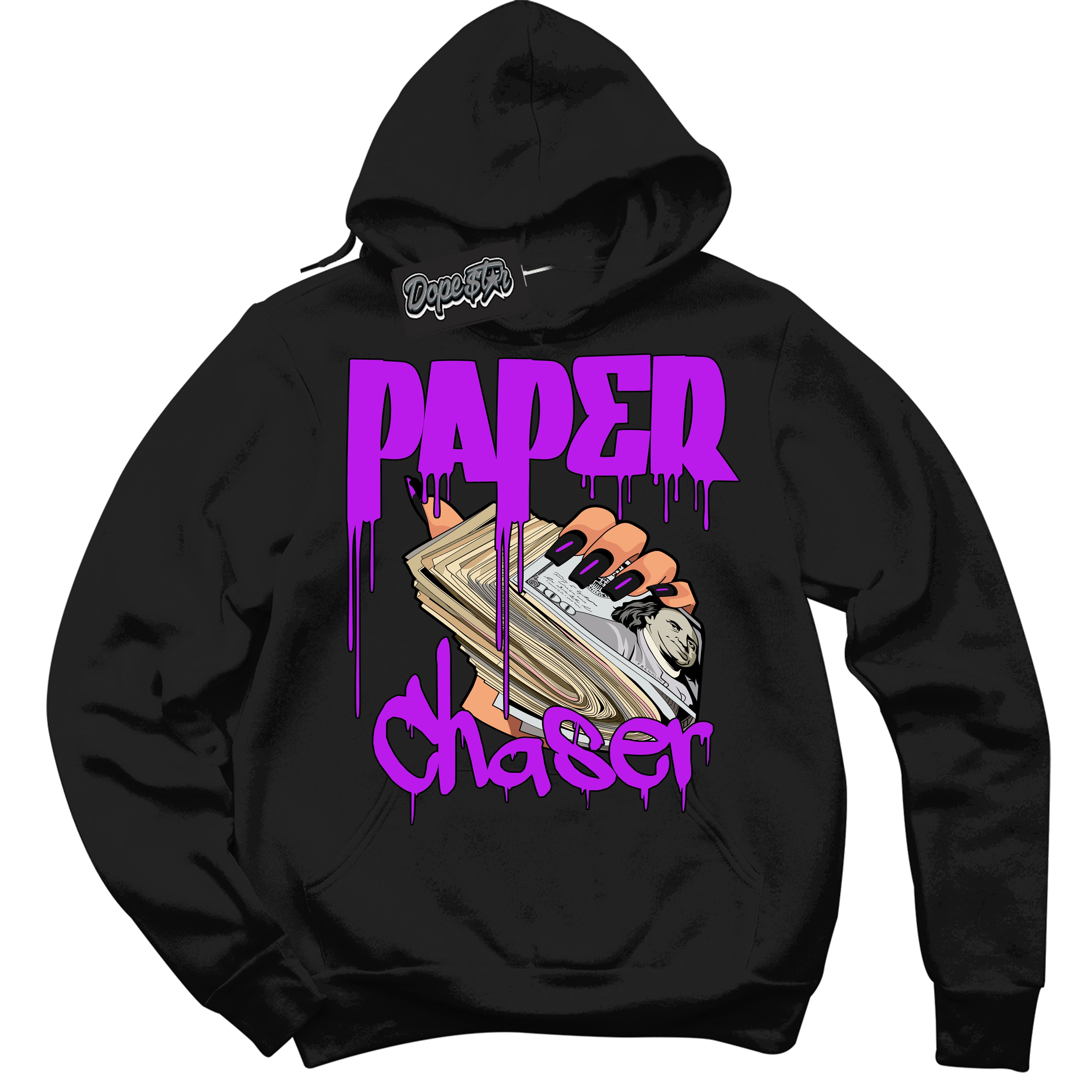 Cool Black Hoodie with “ Paper Chaser ”  design that Perfectly Matches RTKT Genesis Dunk Sneakers.