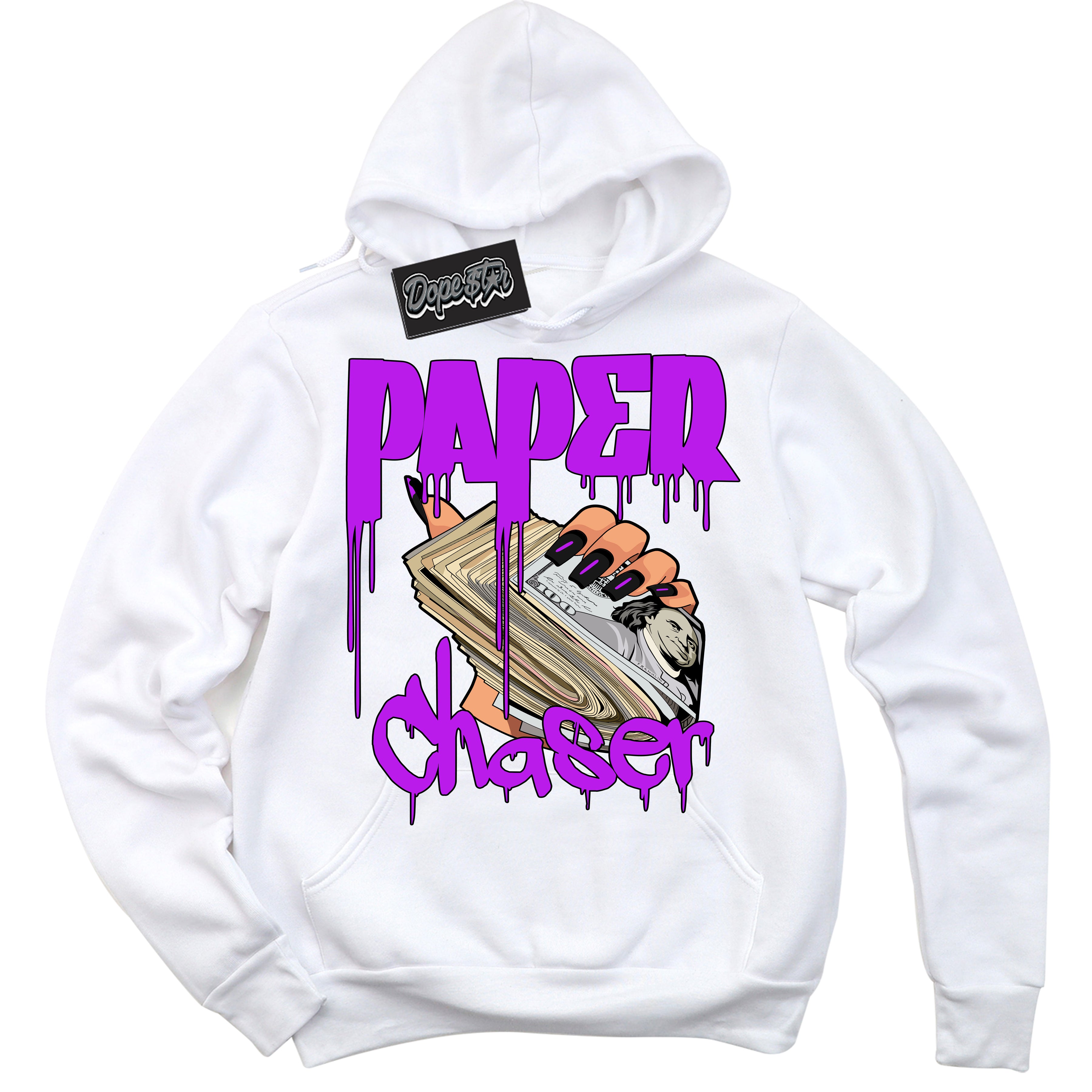 Cool White Hoodie with “ Paper Chaser ”  design that Perfectly Matches RTKT Genesis Dunk Sneakers.