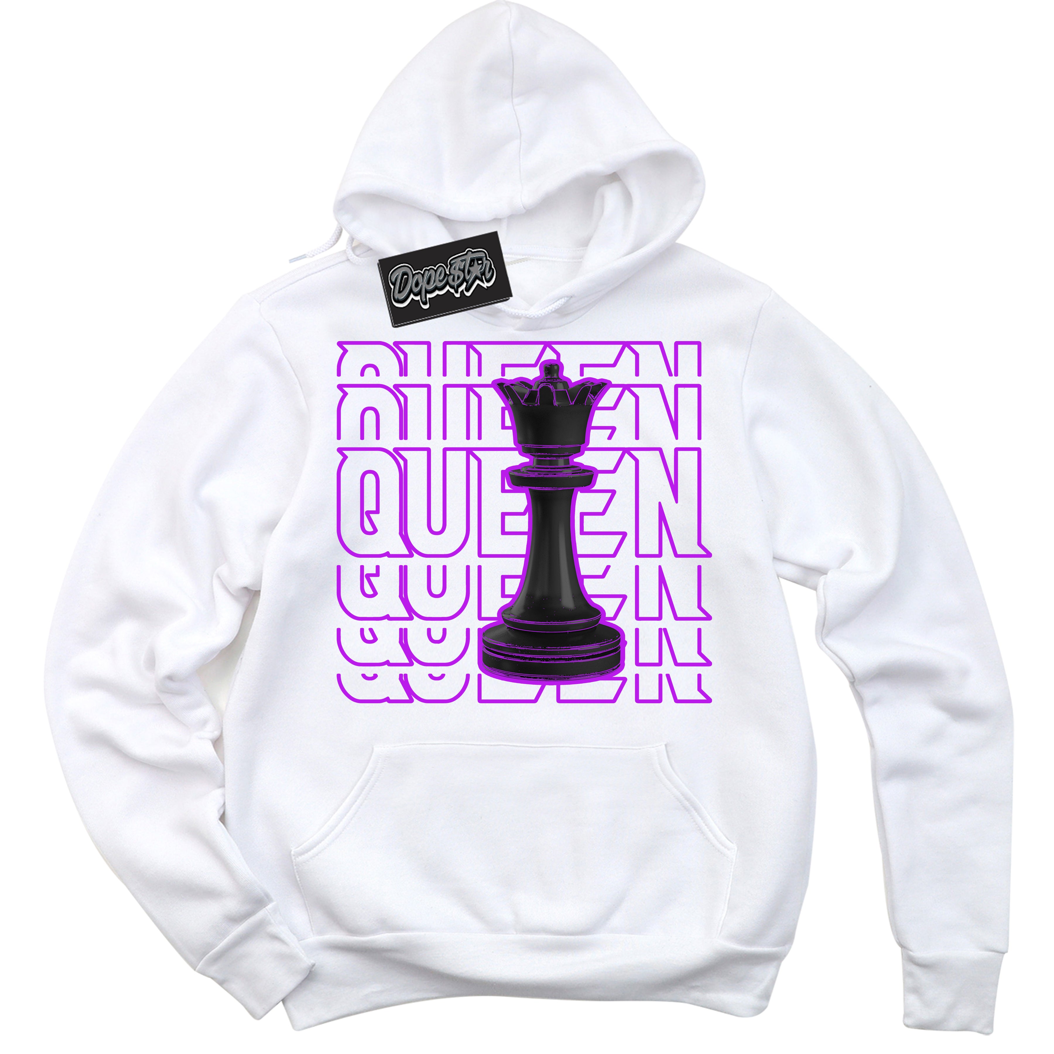 Cool White Hoodie with “ Queen Chess ”  design that Perfectly Matches RTKT Genesis Dunk Sneakers.