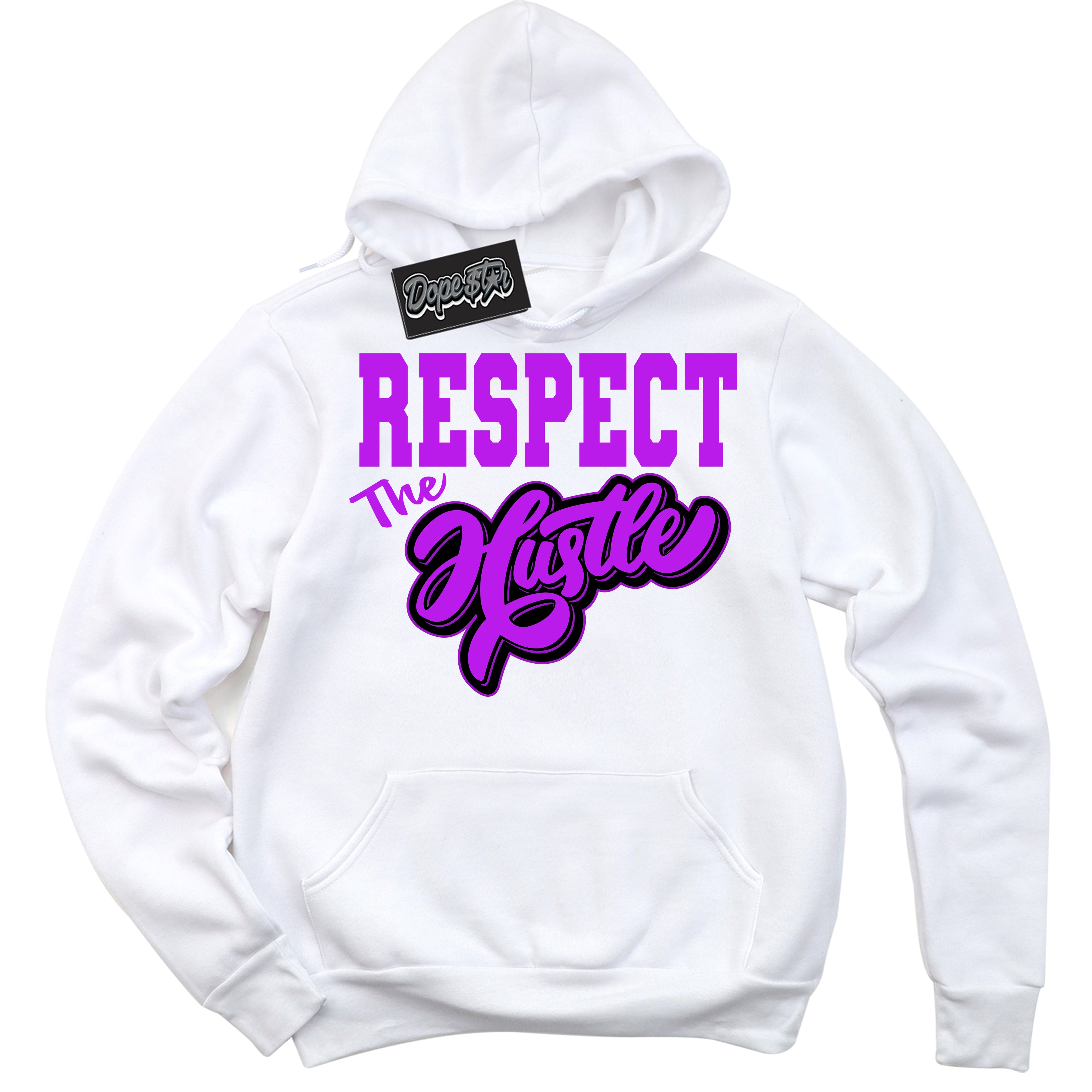 Cool White Hoodie with “ Respect The Hustle ”  design that Perfectly Matches RTKT Genesis Dunk Sneakers.