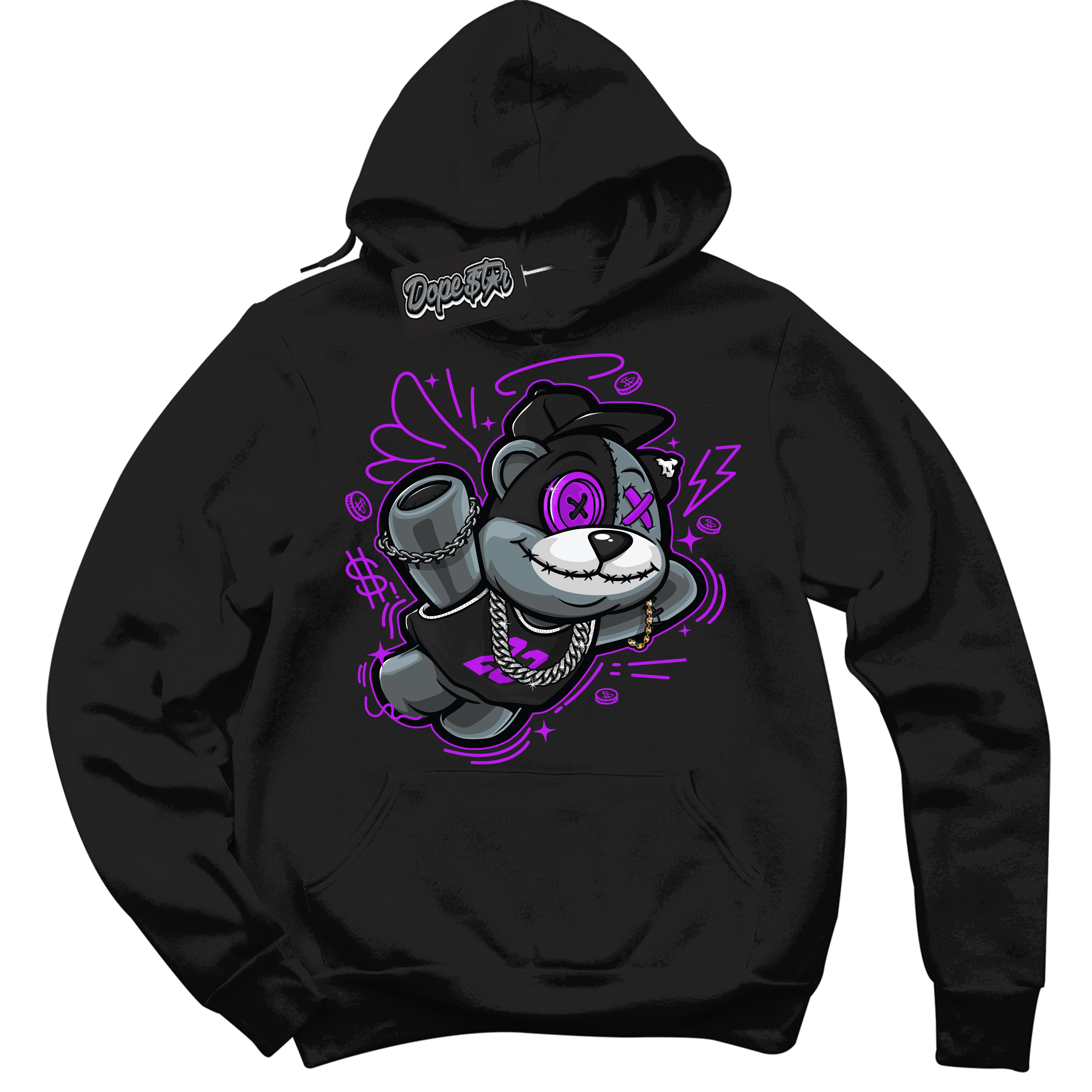 Cool Black Hoodie with “ Slam Dunk Bear ”  design that Perfectly Matches RTKT Genesis Dunk Sneakers.