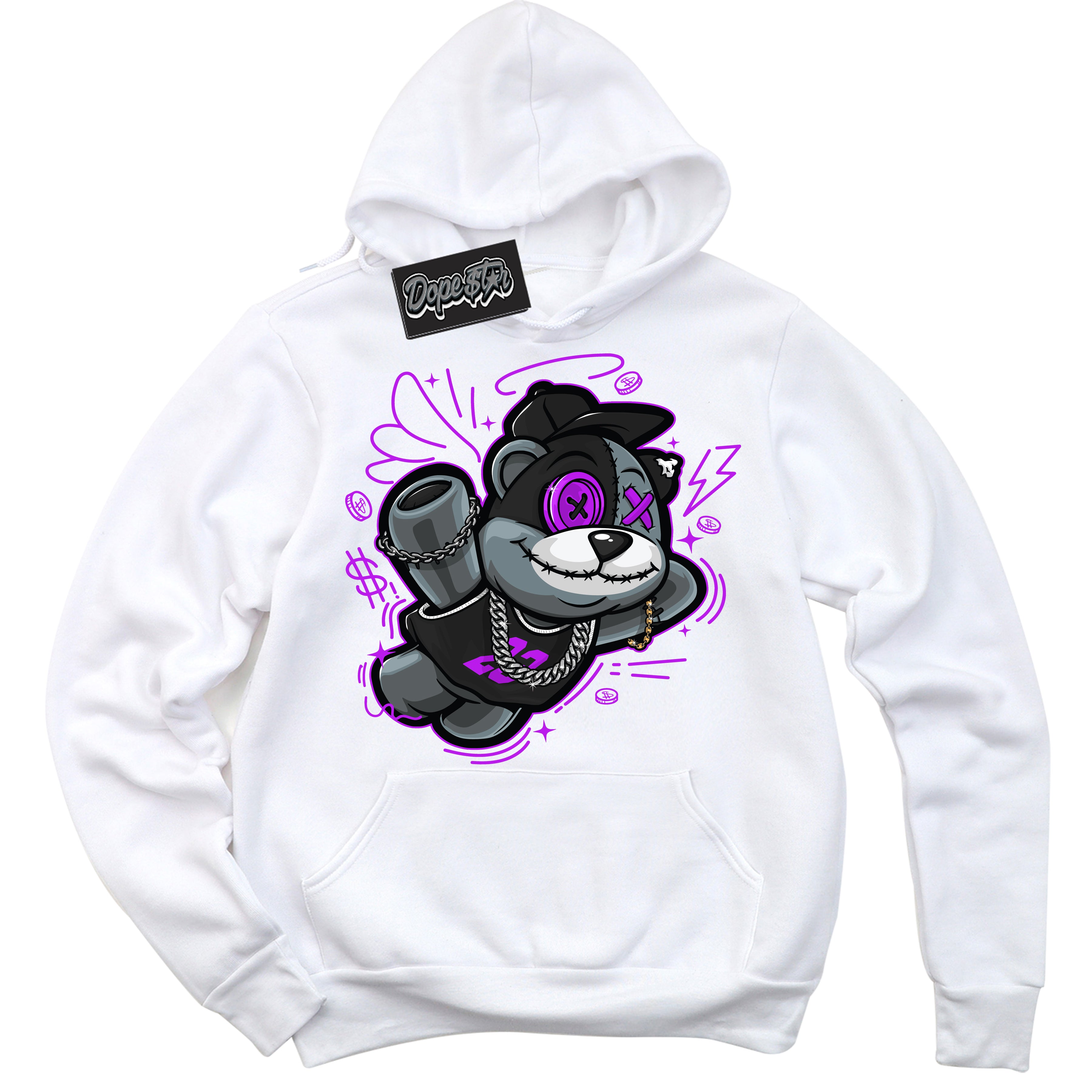 Cool White Hoodie with “ Slam Dunk Bear ”  design that Perfectly Matches RTKT Genesis Dunk Sneakers.