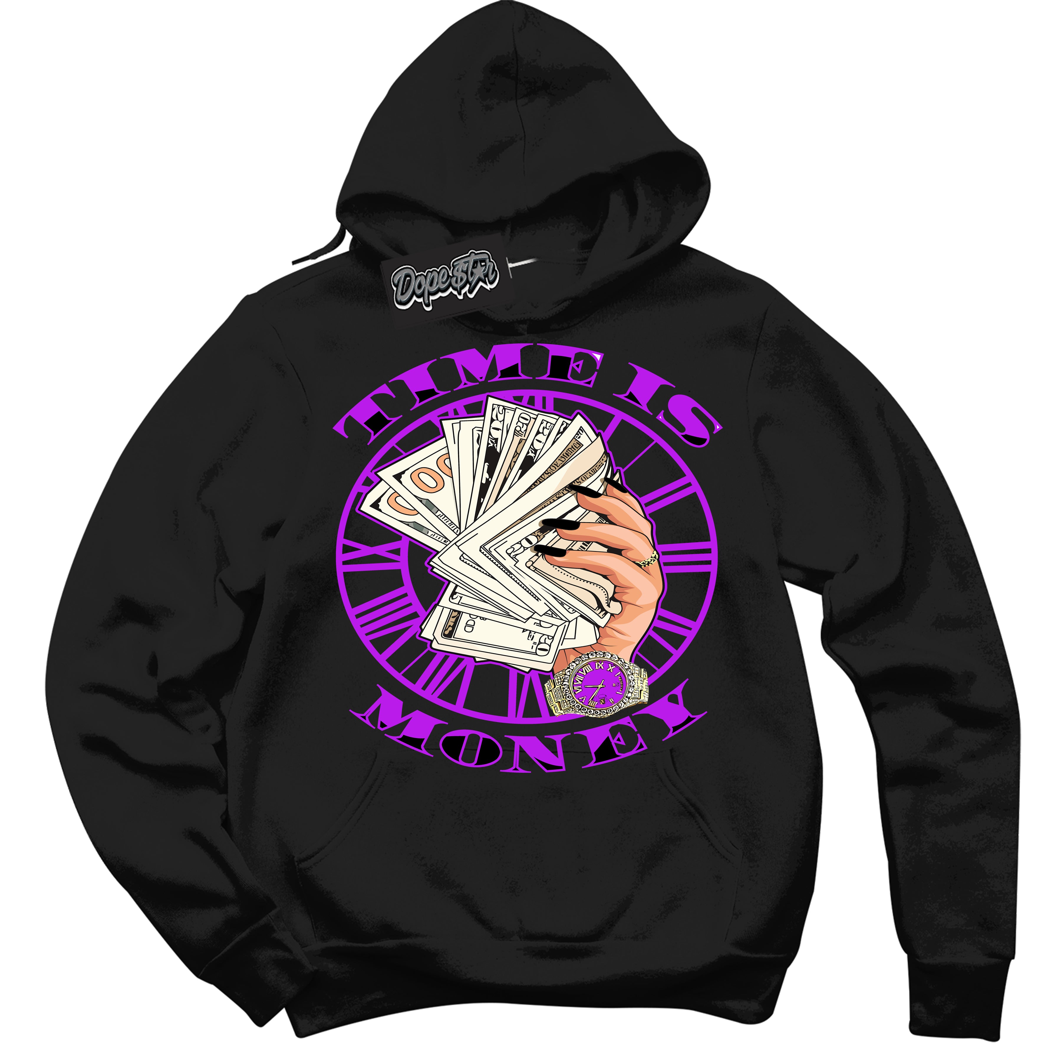 Cool Black Hoodie with “ Time Is Money ”  design that Perfectly Matches RTKT Genesis Dunk Sneakers.