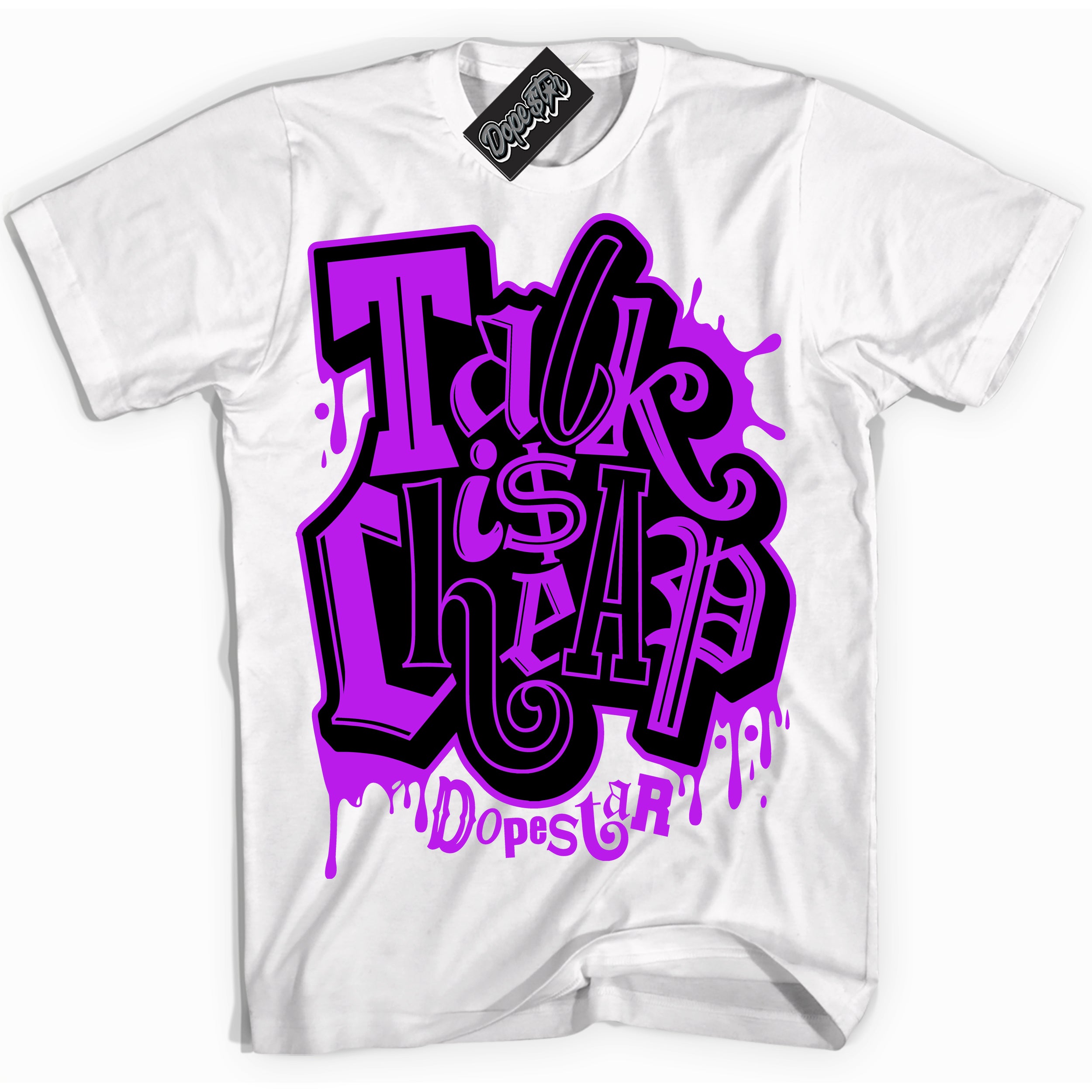 Cool White Shirt with “ Talk Is Cheap” design that perfectly matches RTKT Genesis Dunk Sneakers.