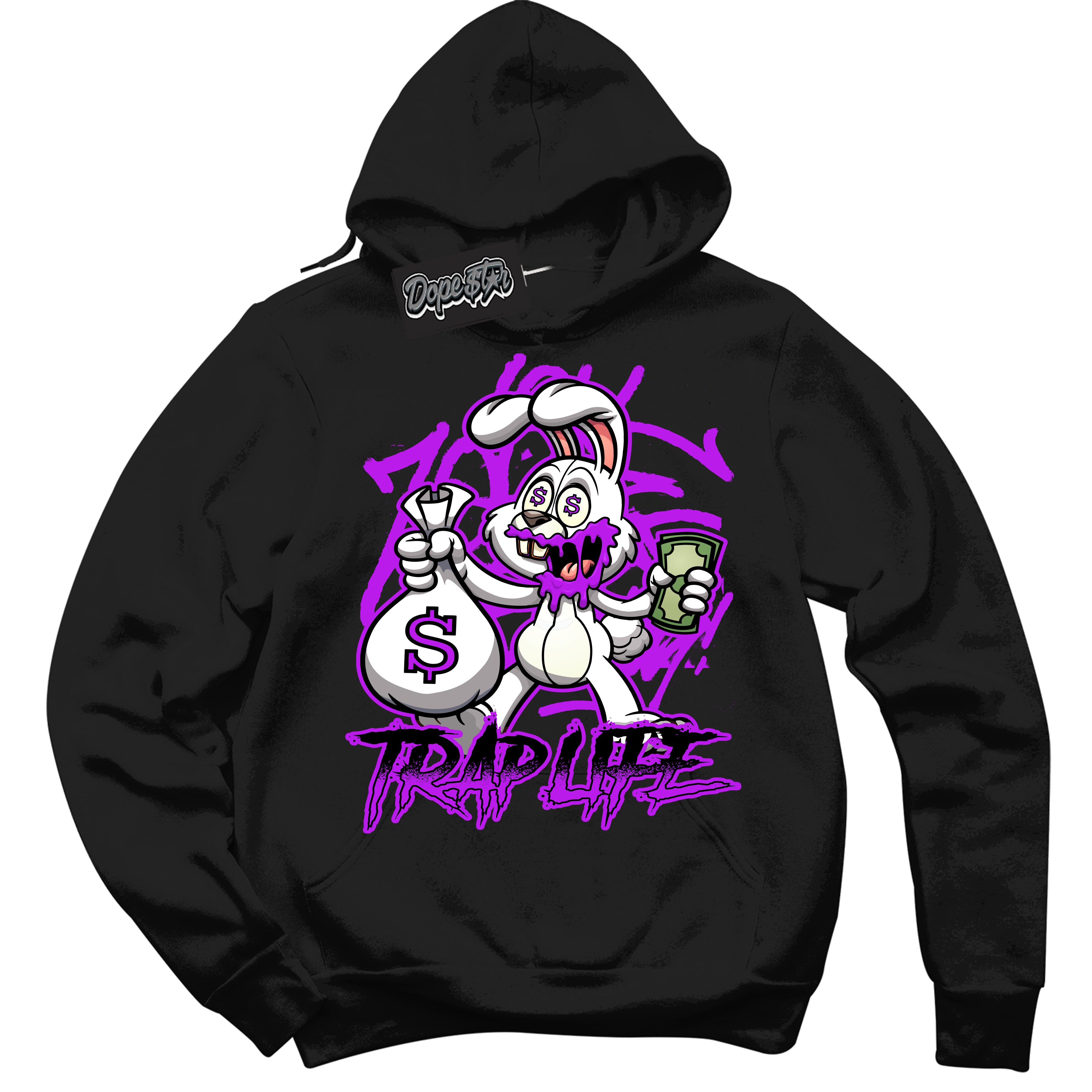 Cool Black Hoodie with “ Trap Rabbit ”  design that Perfectly Matches RTKT Genesis Dunk Sneakers.