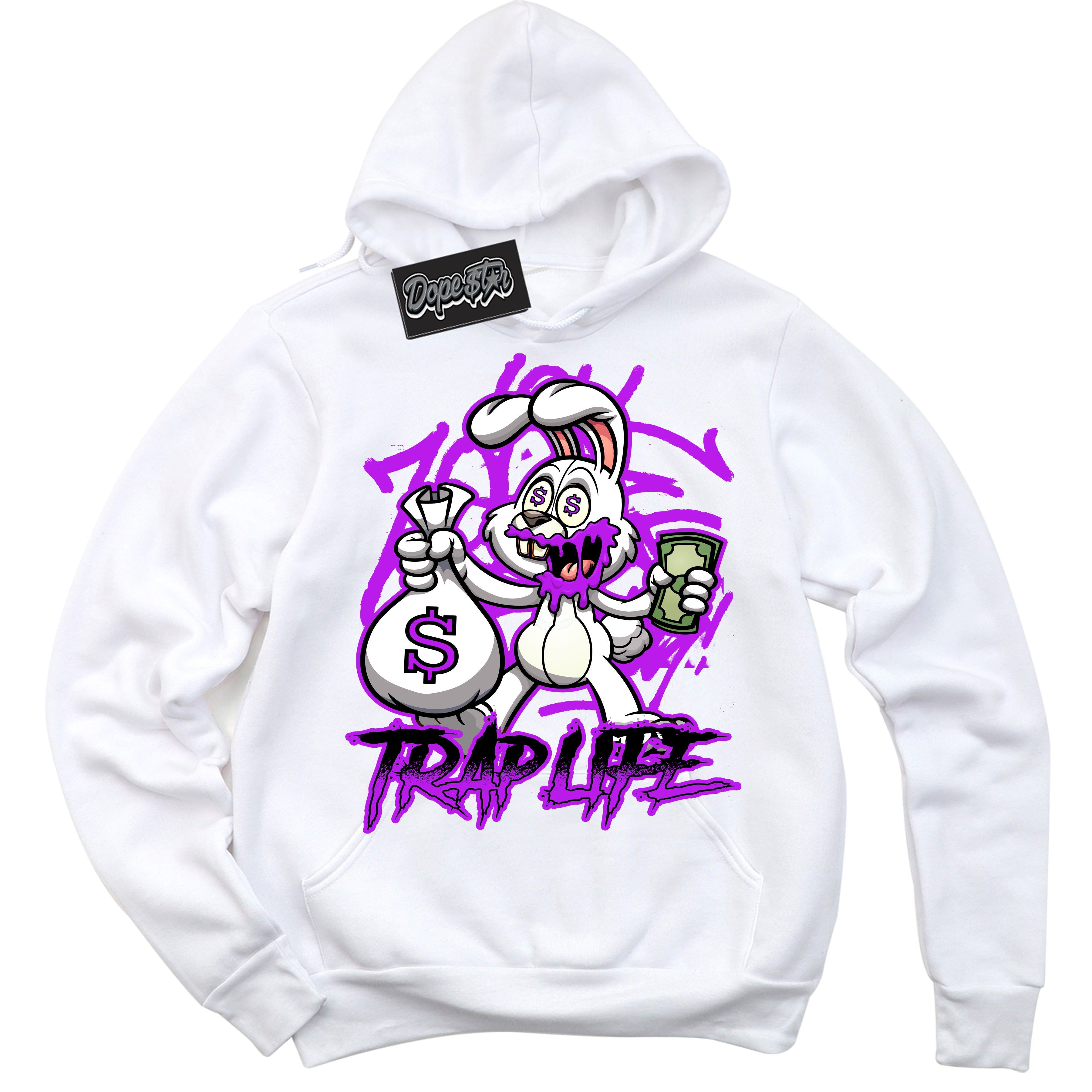 Cool White Hoodie with “ Trap Rabbit ”  design that Perfectly Matches RTKT Genesis Dunk Sneakers.