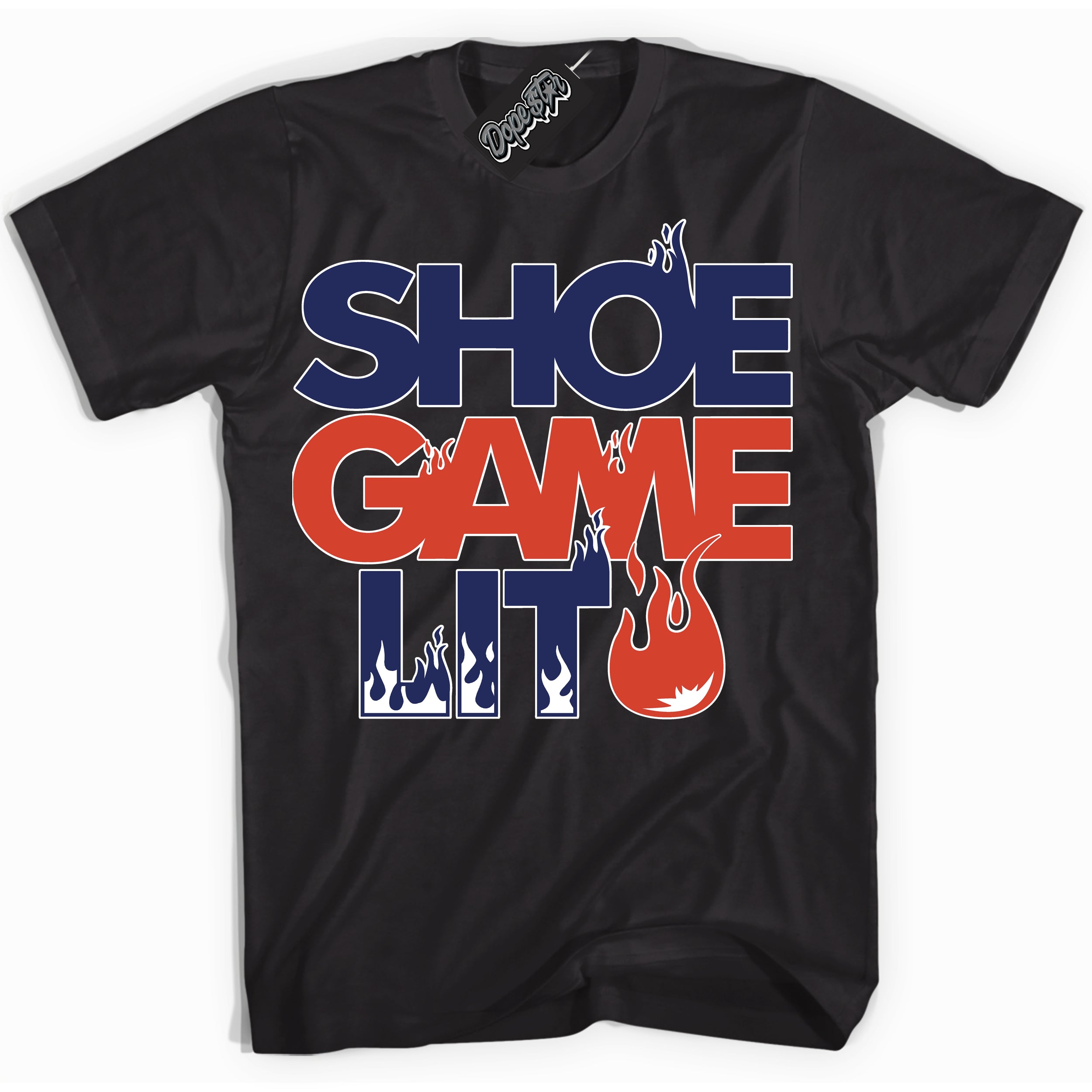 Cool Black Shirt with “ Shoe Game Lit ” design that perfectly matches Knicks Sneakers.