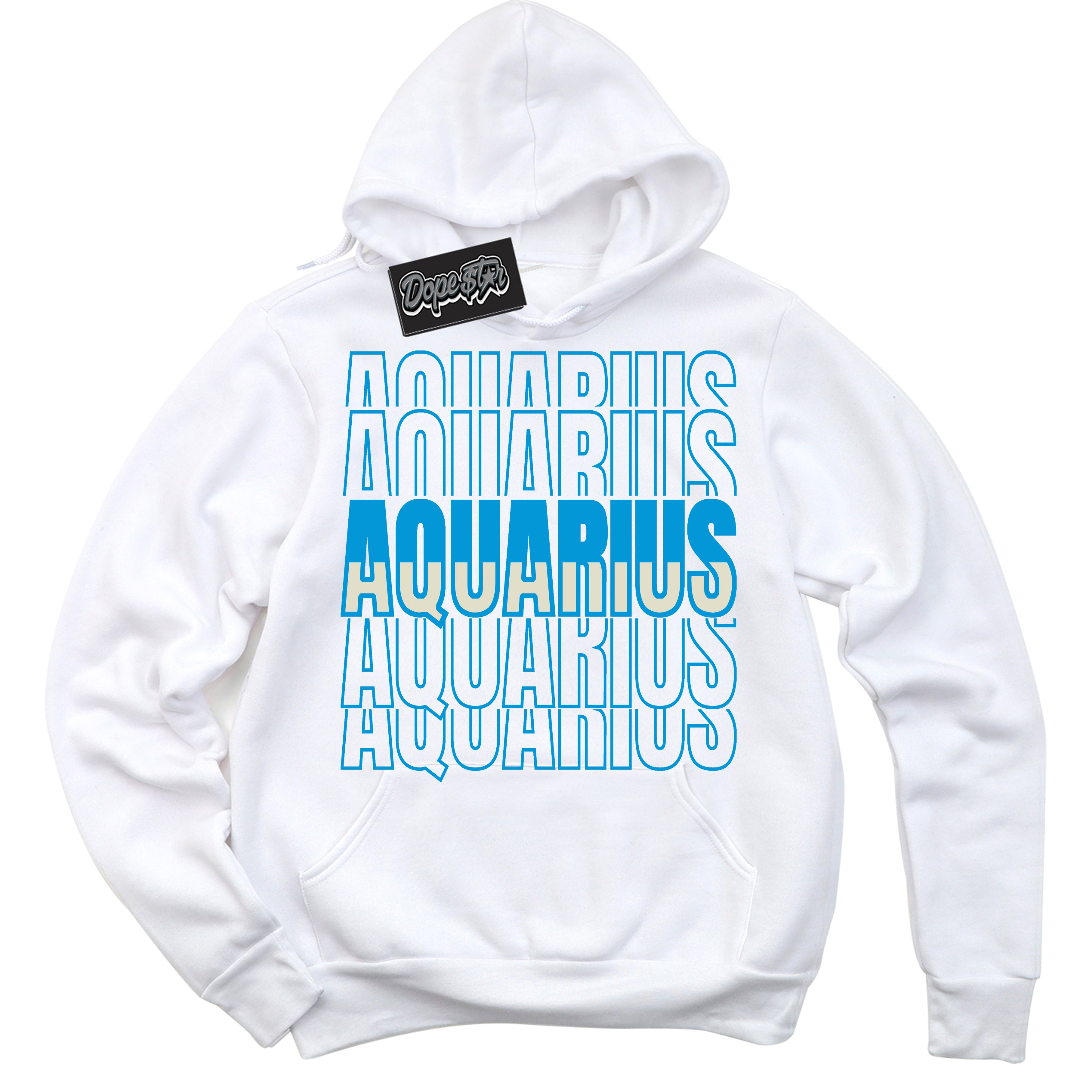Dunk High Next Nature Light Khaki Star Blue 'Aquarius' Hoodie – White Streetwear Sweatshirt | Sneaker Matching Hoodie for Dunk High Next Nature Light Khaki Star Blue | Urban Fashion for Aquarius | Men's & Women's Streetwear Outfit by Sneaker Shirts Outlet.
