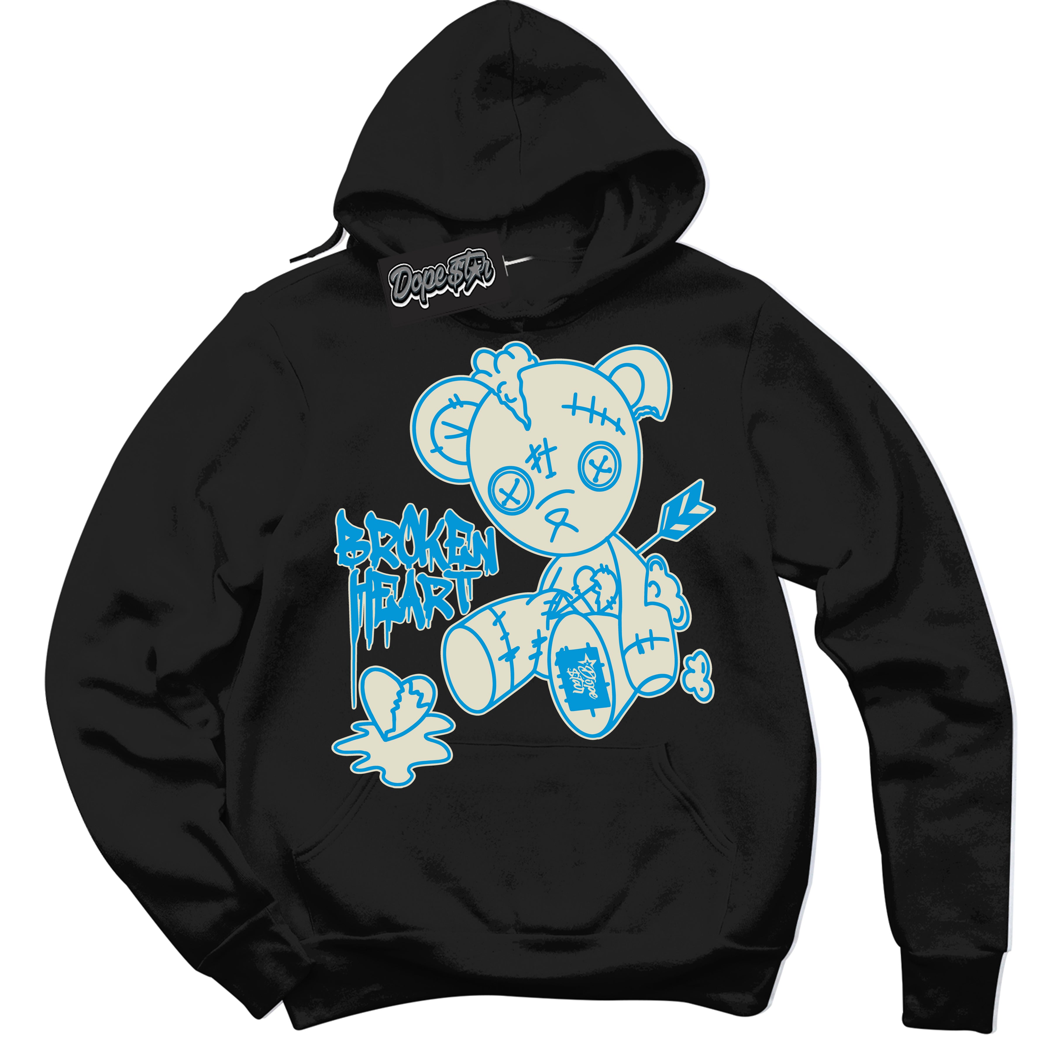 Dunk High Next Nature Light Khaki Star Blue 'Broken Heart Bear' Hoodie – Black Streetwear Sweatshirt | Sneaker Matching Hoodie for Dunk High Next Nature Light Khaki Star Blue | Urban Fashion for Broken Heart Bear | Men's & Women's Streetwear Outfit by Sneaker Shirts Outlet.
