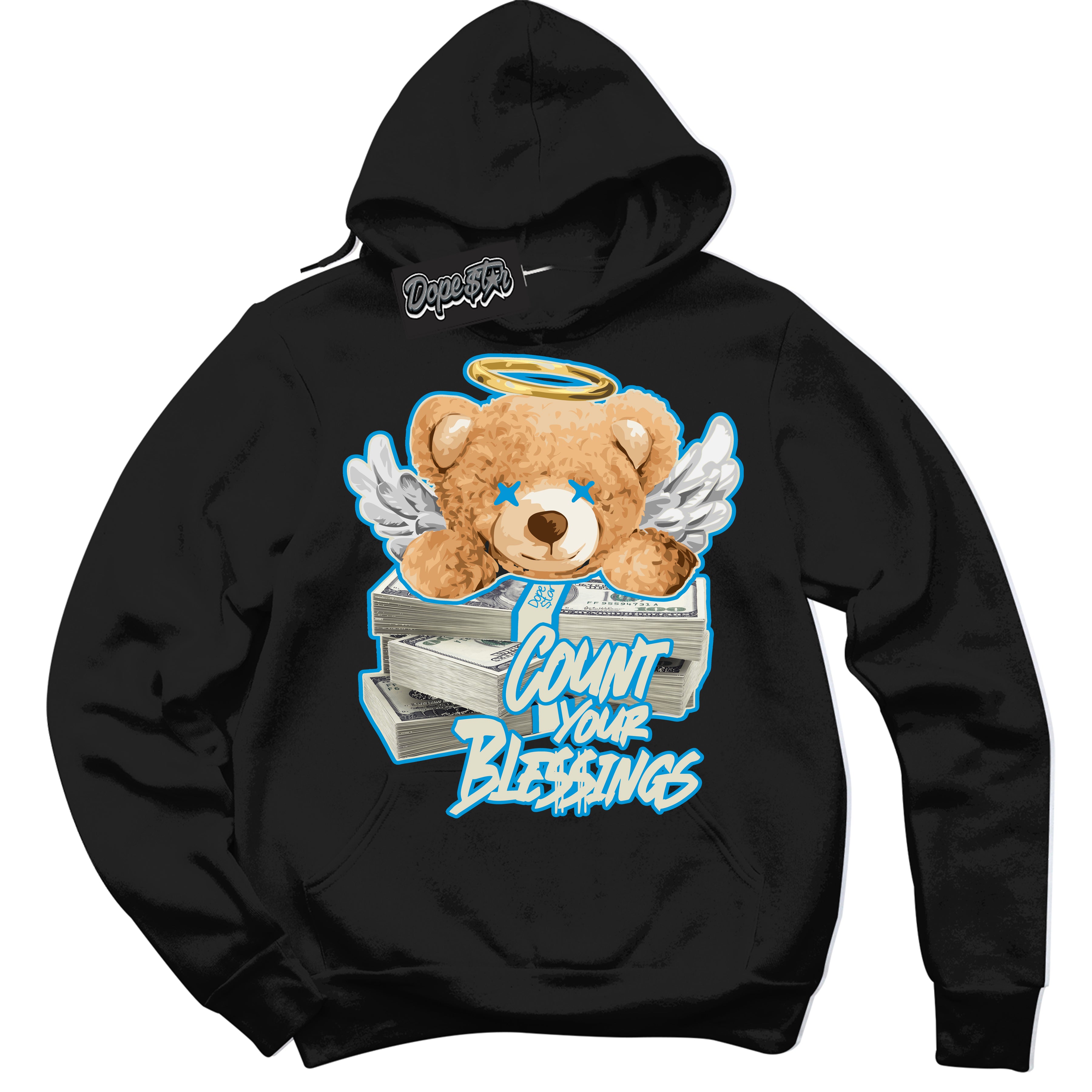Dunk High Next Nature Light Khaki Star Blue 'Count Your Blessings' Hoodie – Black Streetwear Sweatshirt | Sneaker Matching Hoodie for Dunk High Next Nature Light Khaki Star Blue | Urban Fashion for Count Your Blessings | Men's & Women's Streetwear Outfit by Sneaker Shirts Outlet.