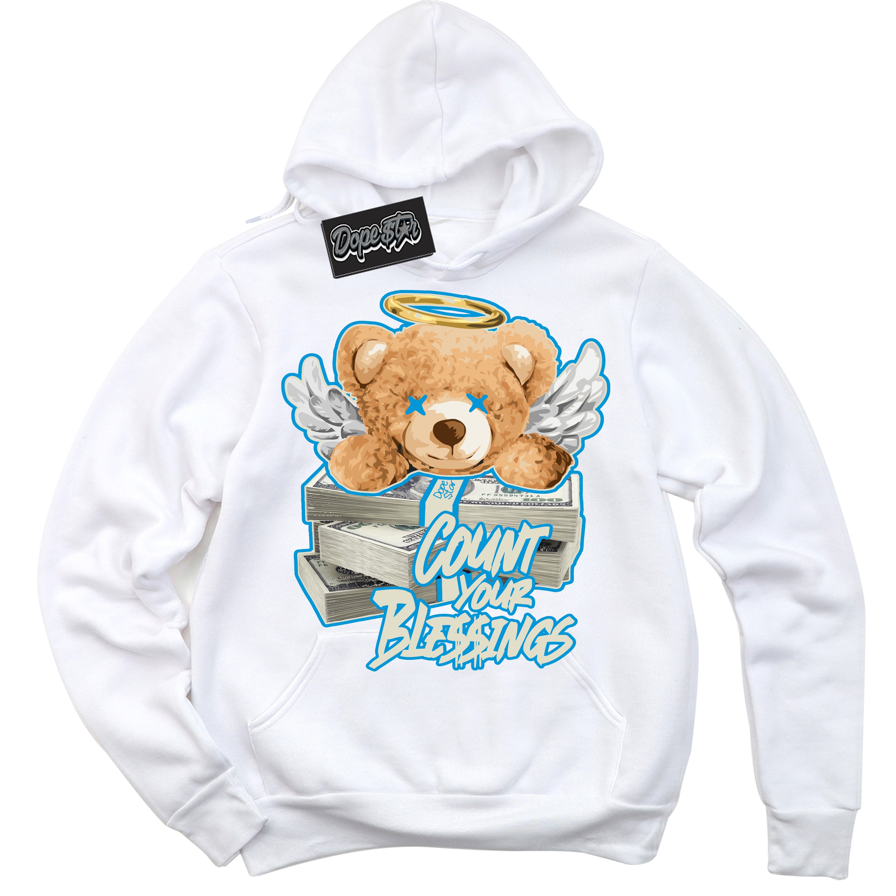 Dunk High Next Nature Light Khaki Star Blue 'Count Your Blessings' Hoodie – White Streetwear Sweatshirt | Sneaker Matching Hoodie for Dunk High Next Nature Light Khaki Star Blue | Urban Fashion for Count Your Blessings | Men's & Women's Streetwear Outfit by Sneaker Shirts Outlet.