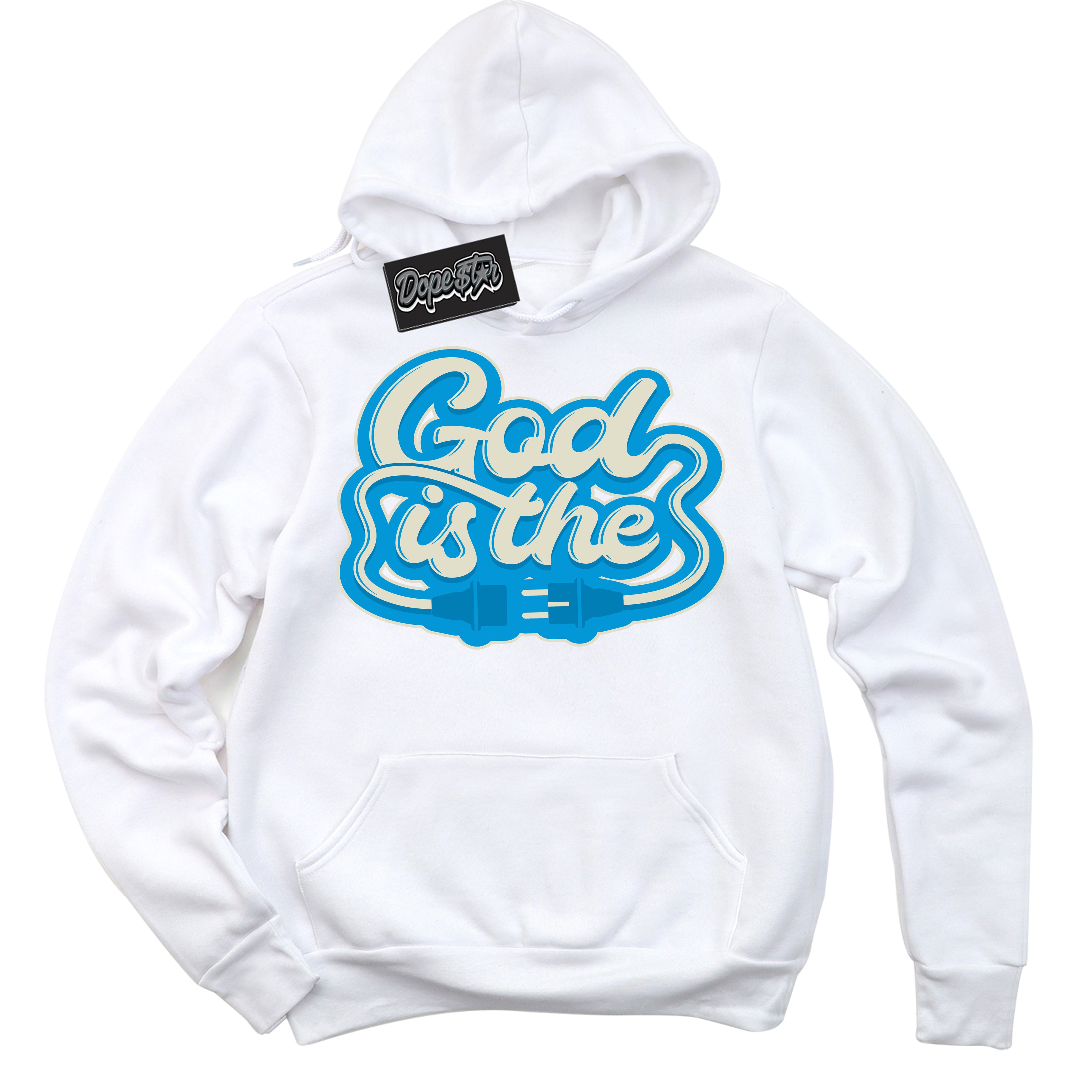 Dunk High Next Nature Light Khaki Star Blue 'God Is The' Hoodie – White Streetwear Sweatshirt | Sneaker Matching Hoodie for Dunk High Next Nature Light Khaki Star Blue | Urban Fashion for God Is The | Men's & Women's Streetwear Outfit by Sneaker Shirts Outlet.
