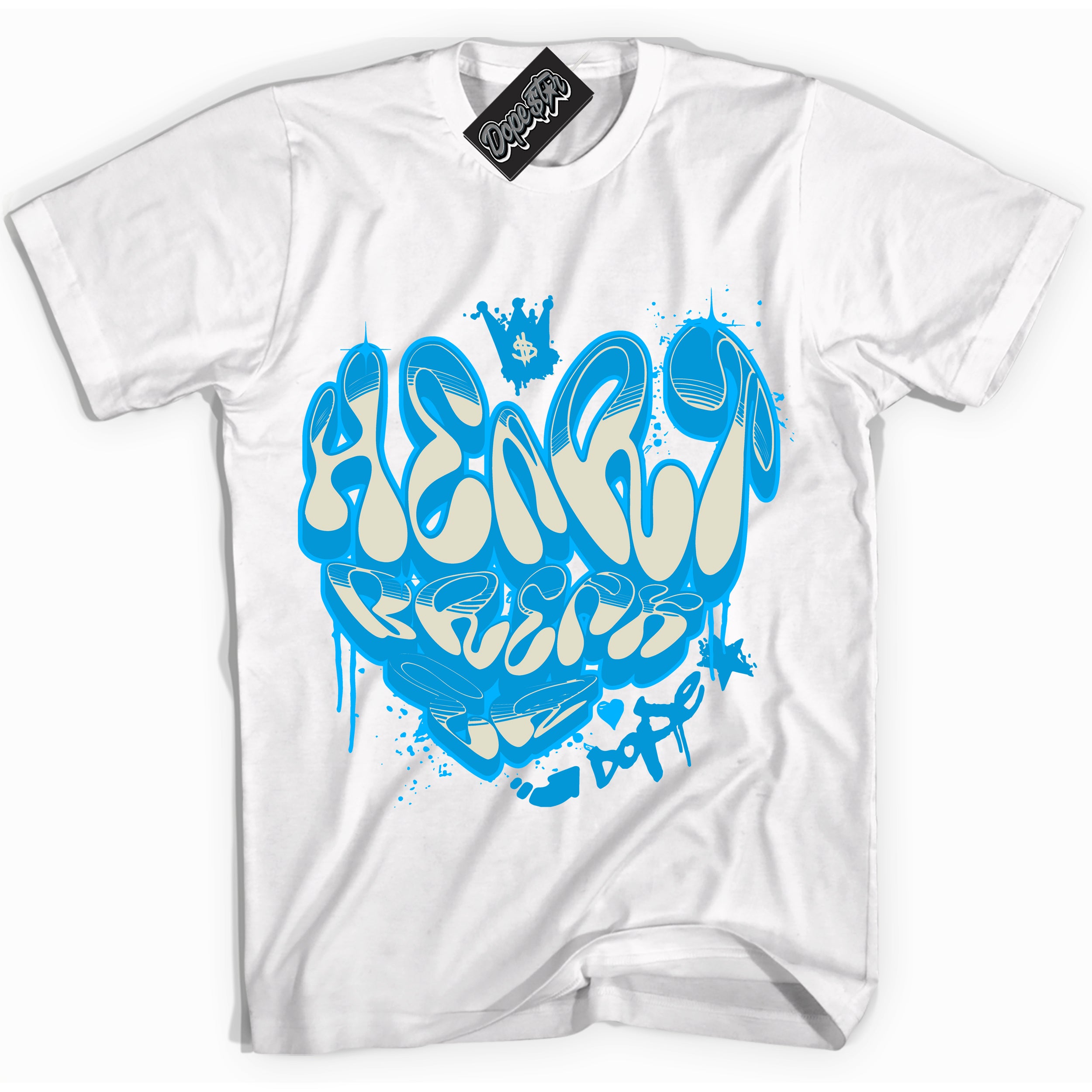 Dunk High Next Nature Light Khaki Star Blue 'Heartbreaker Graffiti' Shirt – White Streetwear T-Shirt | Sneaker Matching Tee for Dunk High Next Nature Light Khaki Star Blue | Men's & Women's Streetwear Outfit by Sneaker Shirts Outlet.
