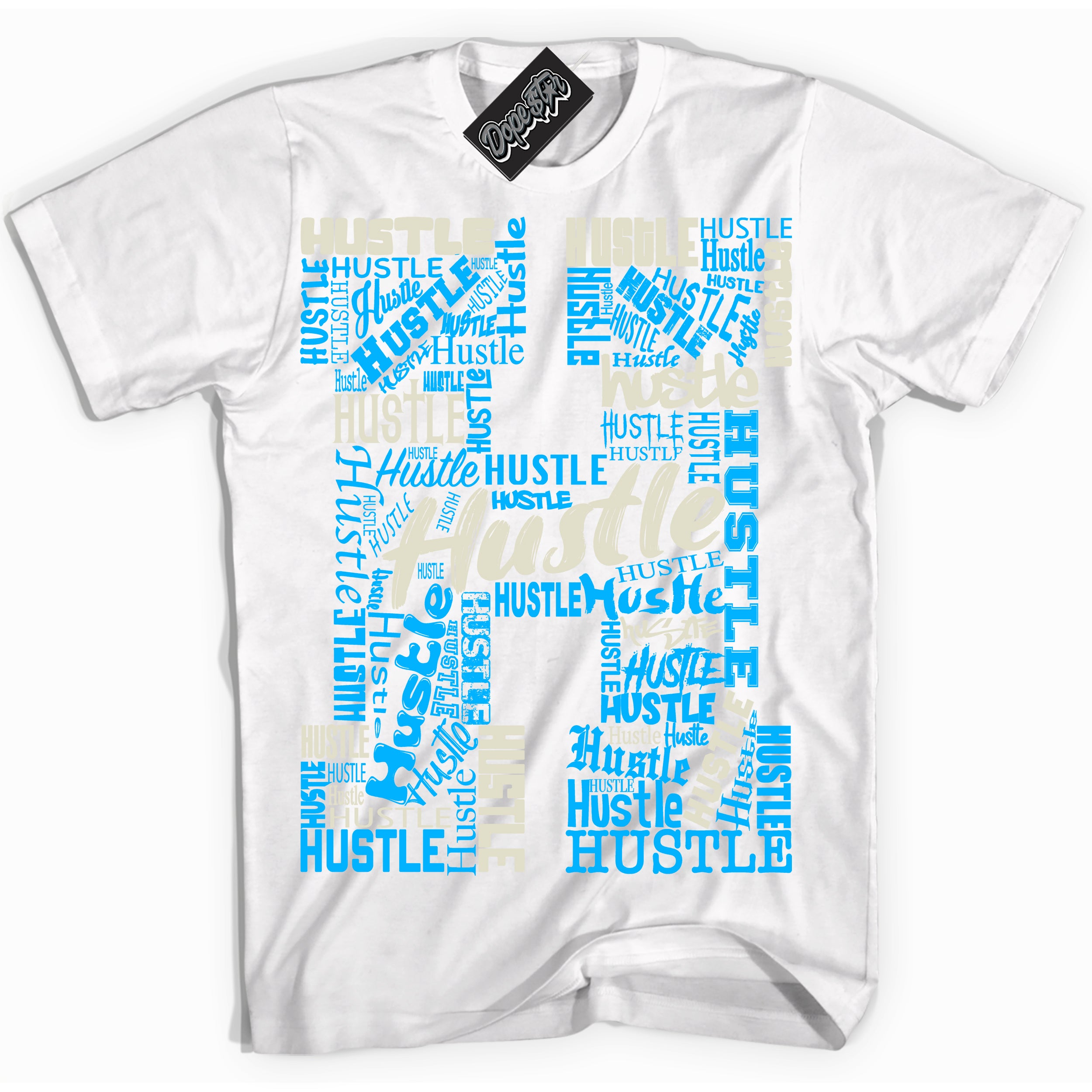 Dunk High Next Nature Light Khaki Star Blue 'Hustle H' Shirt – White Streetwear T-Shirt | Sneaker Matching Tee for Dunk High Next Nature Light Khaki Star Blue | Men's & Women's Streetwear Outfit by Sneaker Shirts Outlet.

