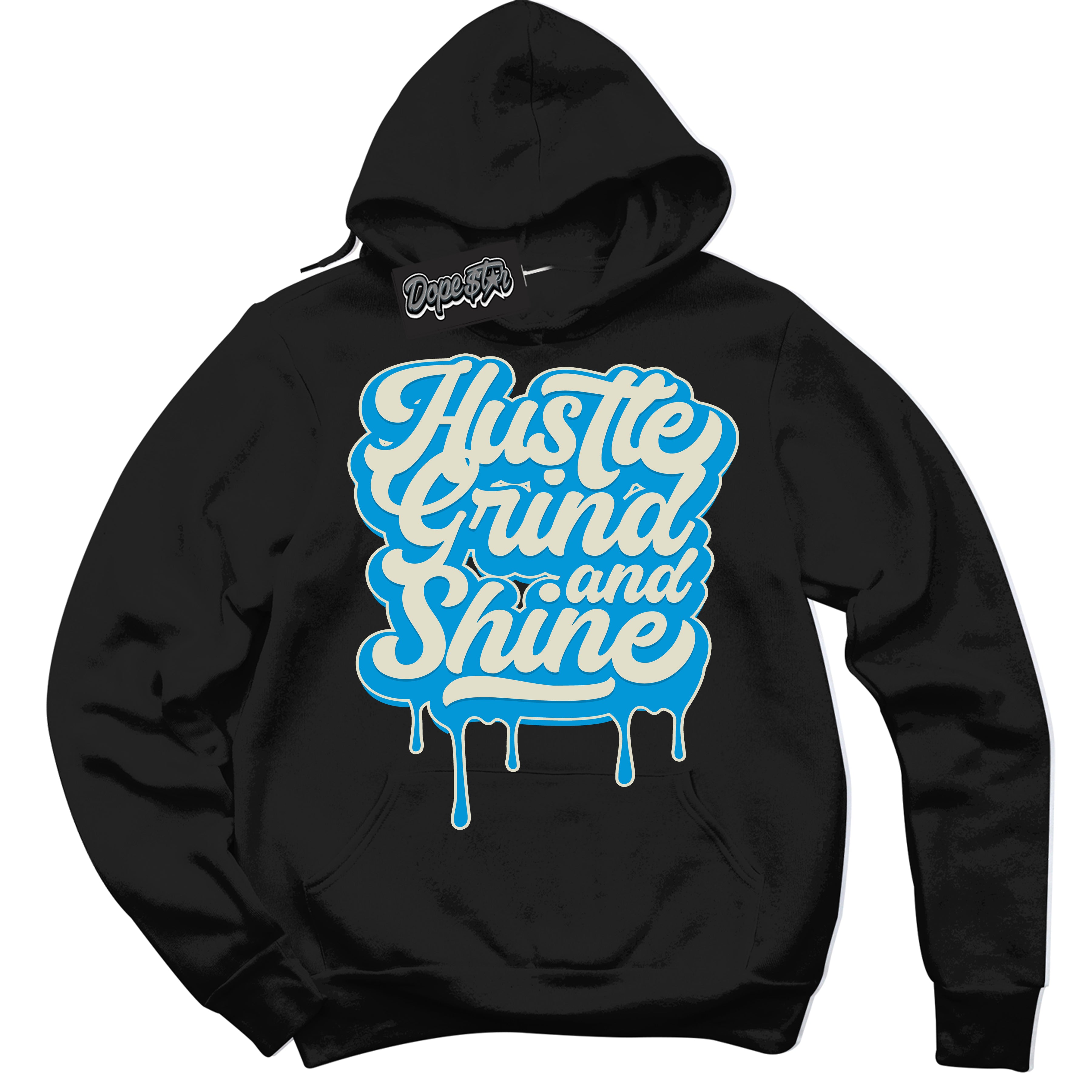 Dunk High Next Nature Light Khaki Star Blue 'Hustle Grind And Shine' Hoodie – Black Streetwear Sweatshirt | Sneaker Matching Hoodie for Dunk High Next Nature Light Khaki Star Blue | Urban Fashion for Hustle Grind And Shine | Men's & Women's Streetwear Outfit by Sneaker Shirts Outlet.
