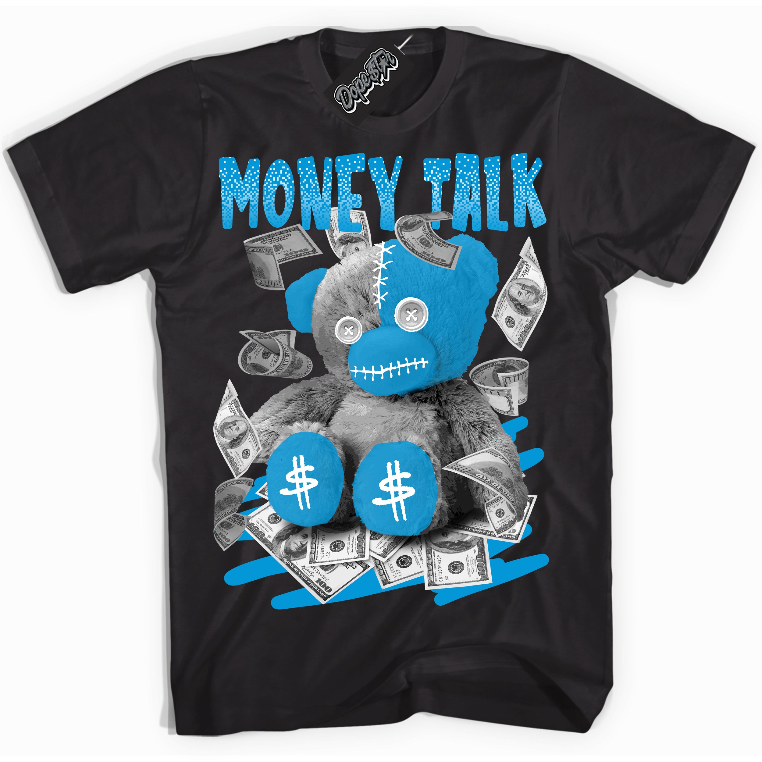 Dunk High Next Nature Light Khaki Star Blue 'Money Talk Bear' Shirt – Black Streetwear T-Shirt | Sneaker Matching Tee for Dunk High Next Nature Light Khaki Star Blue | Urban Fashion for Money Talk Bear | Men's & Women's Streetwear Outfit by Sneaker Shirts Outlet.
