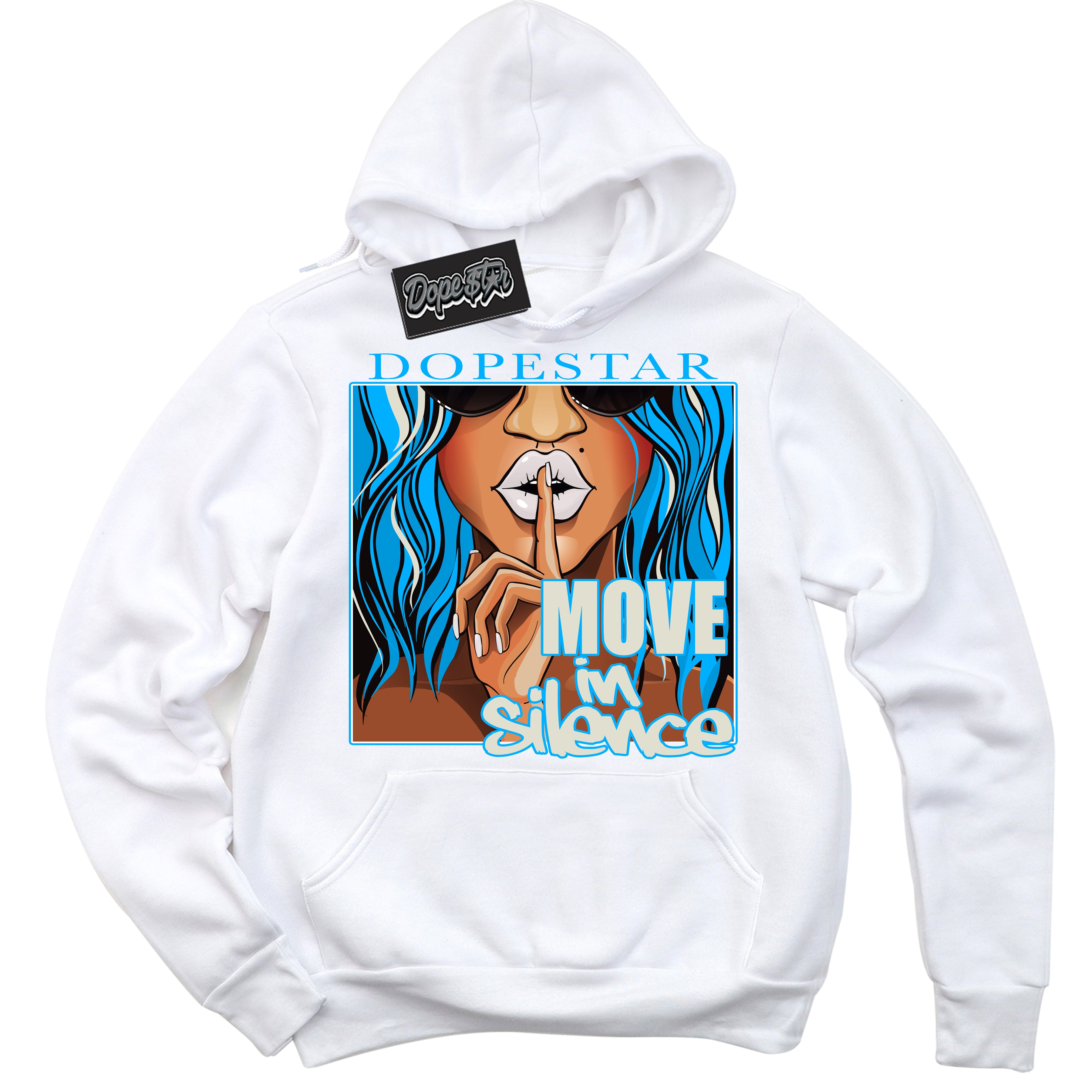 Dunk High Next Nature Light Khaki Star Blue 'Move In Silence' Hoodie – White Streetwear Sweatshirt | Sneaker Matching Hoodie for Dunk High Next Nature Light Khaki Star Blue | Urban Fashion for Move In Silence | Men's & Women's Streetwear Outfit by Sneaker Shirts Outlet.
