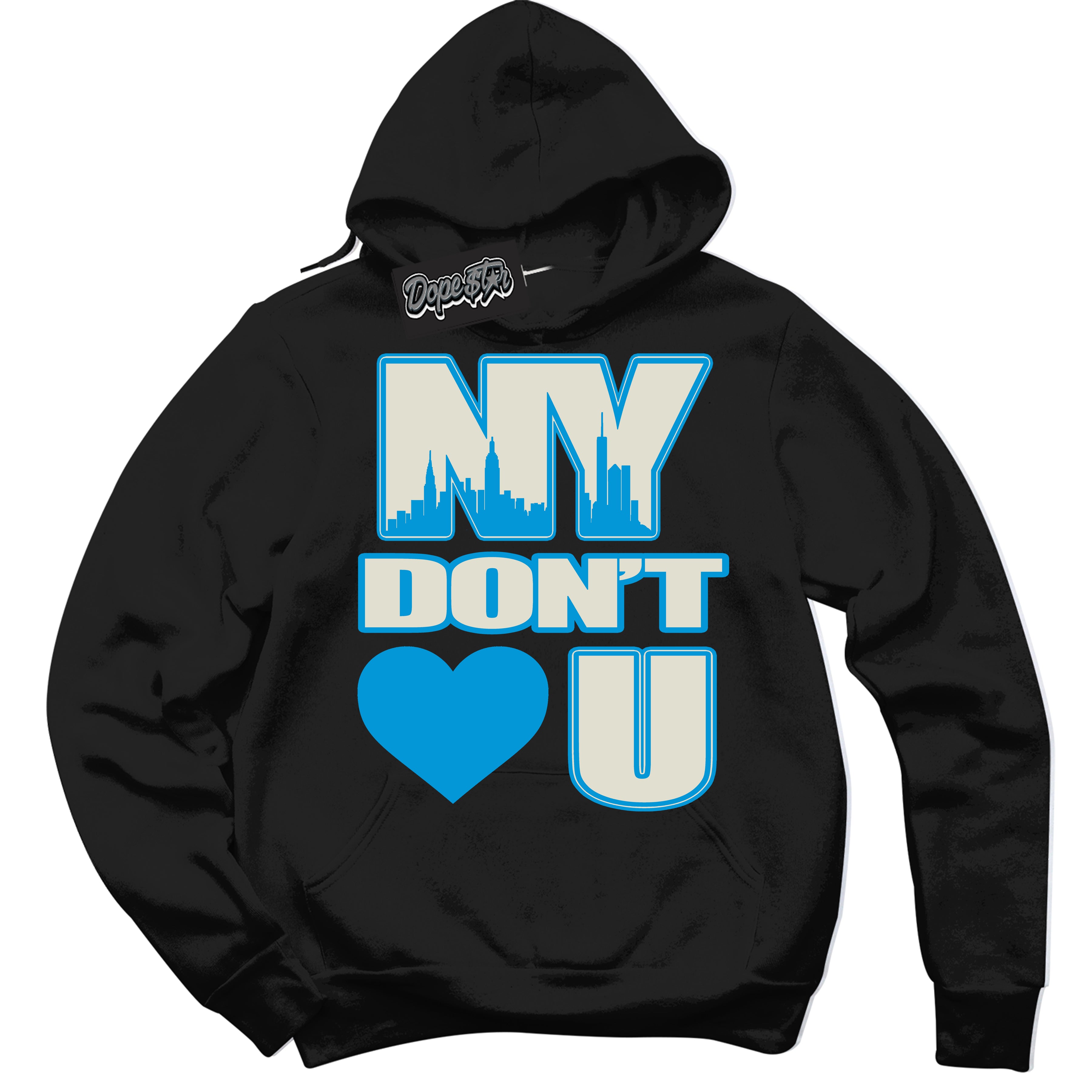 Dunk High Next Nature Light Khaki Star Blue 'NY Don't Love You' Hoodie – Black Streetwear Sweatshirt | Sneaker Matching Hoodie for Dunk High Next Nature Light Khaki Star Blue | Urban Fashion for NY Don't Love You | Men's & Women's Streetwear Outfit by Sneaker Shirts Outlet.
