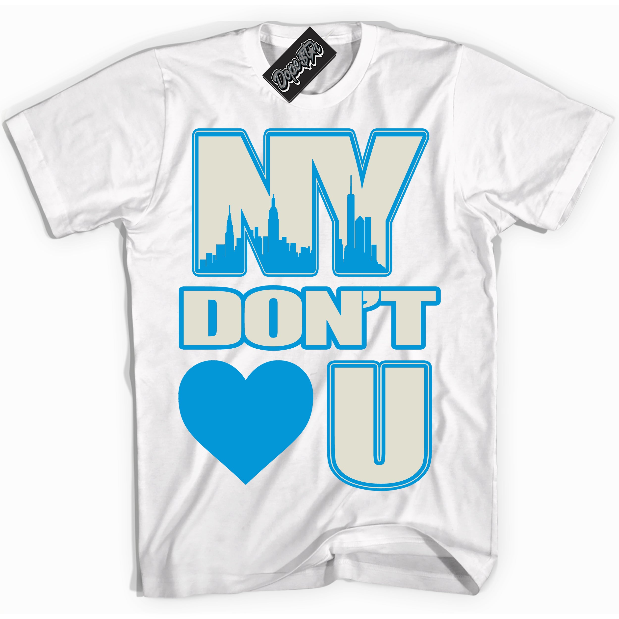 Dunk High Next Nature Light Khaki Star Blue 'NY Don't Love You' Shirt – White Streetwear T-Shirt | Sneaker Matching Tee for Dunk High Next Nature Light Khaki Star Blue | Urban Fashion for NY Don't Love You | Men's & Women's Streetwear Outfit by Sneaker Shirts Outlet.

