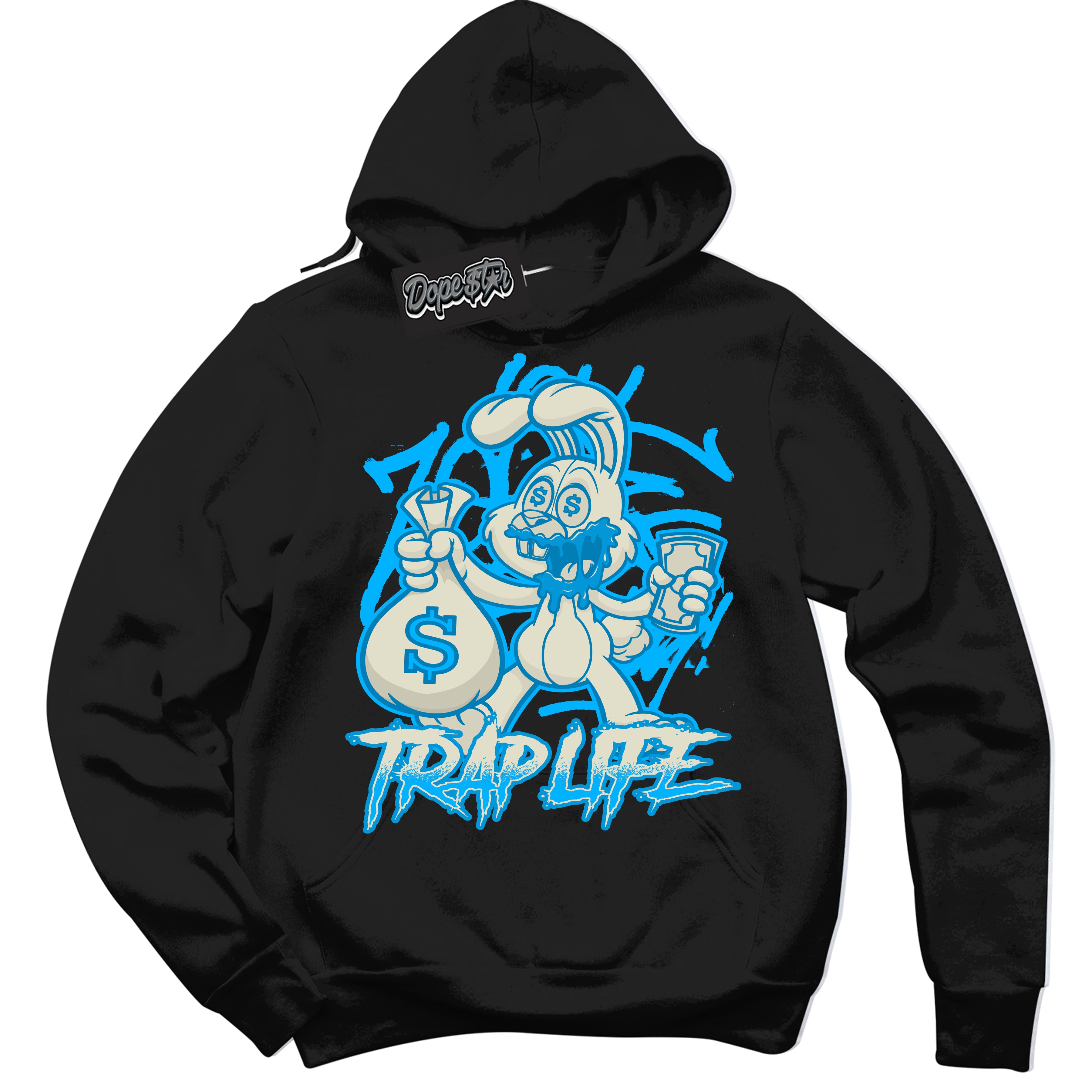 Dunk High Next Nature Light Khaki Star Blue 'Trap Rabbit' Hoodie – Black Streetwear Sweatshirt | Sneaker Matching Hoodie for Dunk High Next Nature Light Khaki Star Blue | Urban Fashion for Trap Rabbit | Men's & Women's Streetwear Outfit by Sneaker Shirts Outlet.
