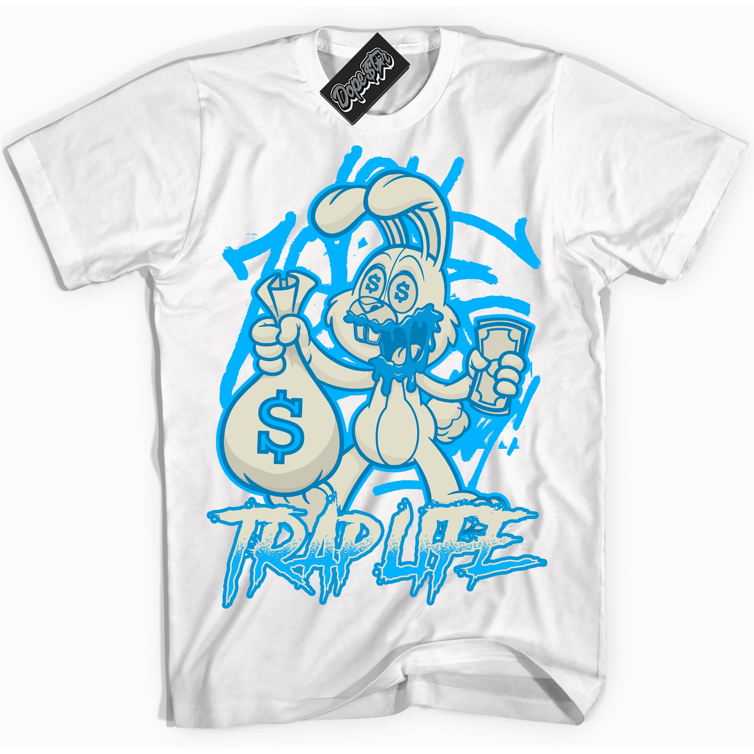Dunk High Next Nature Light Khaki Star Blue 'Trap Rabbit' Shirt – White Streetwear T-Shirt | Sneaker Matching Tee for Dunk High Next Nature Light Khaki Star Blue | Urban Fashion for Trap Rabbit | Men's & Women's Streetwear Outfit by Sneaker Shirts Outlet.
