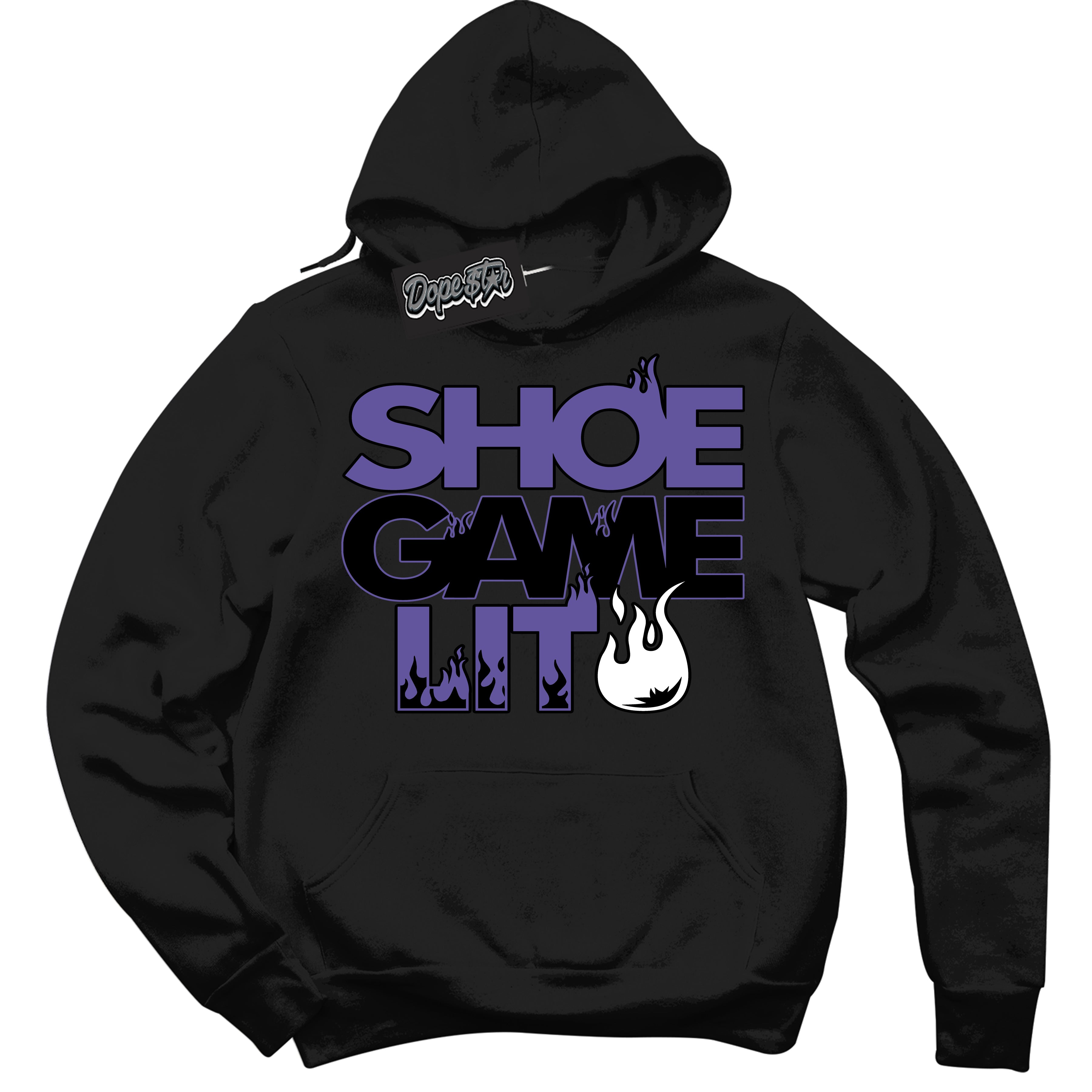 Cool Black Hoodie with “ Shoe Game Lit '' design that Perfectly Matches  Psychic Purple Sneakers.