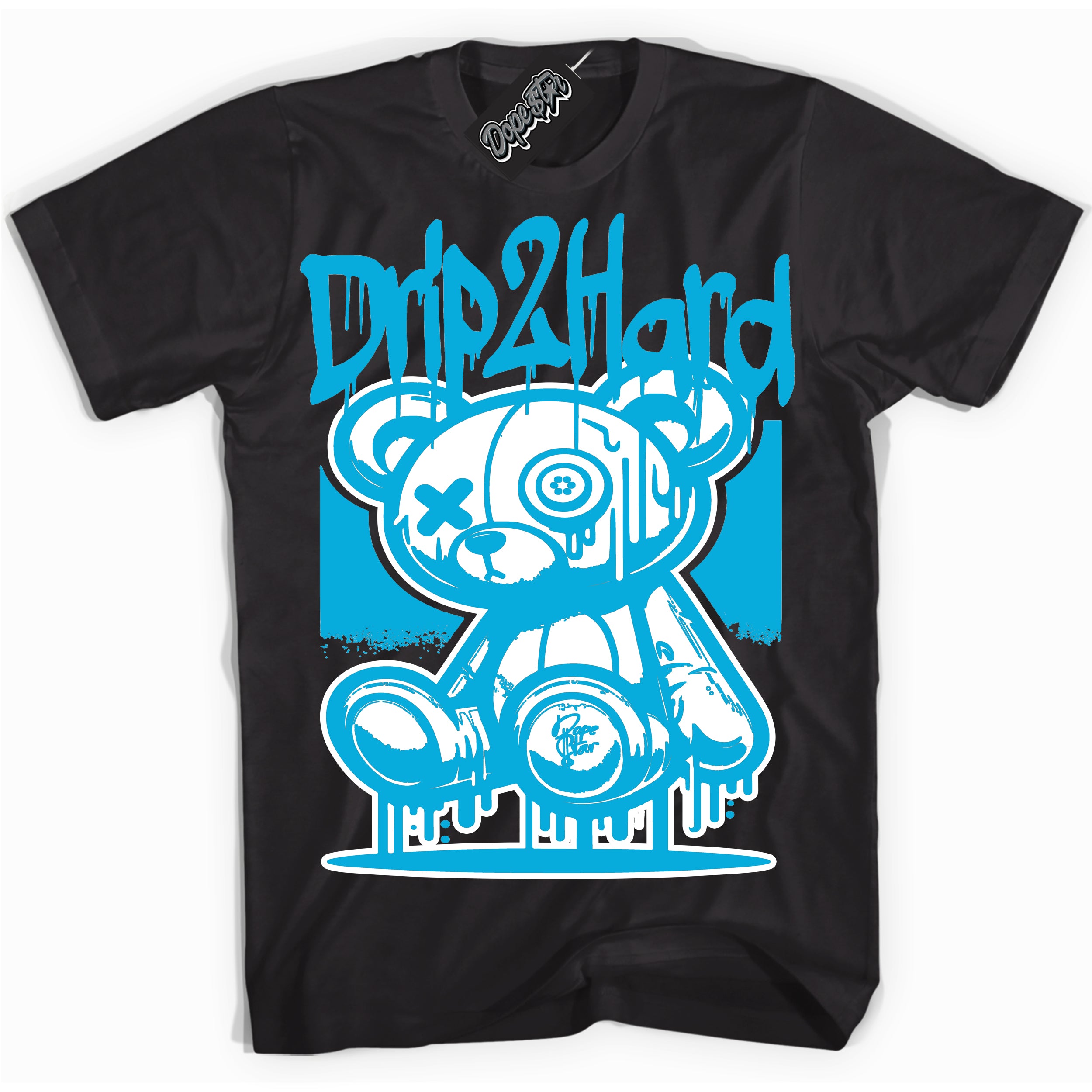 Cool Black graphic tee with “ Drip 2 Hard ” design, that perfectly matches Laser Blue 