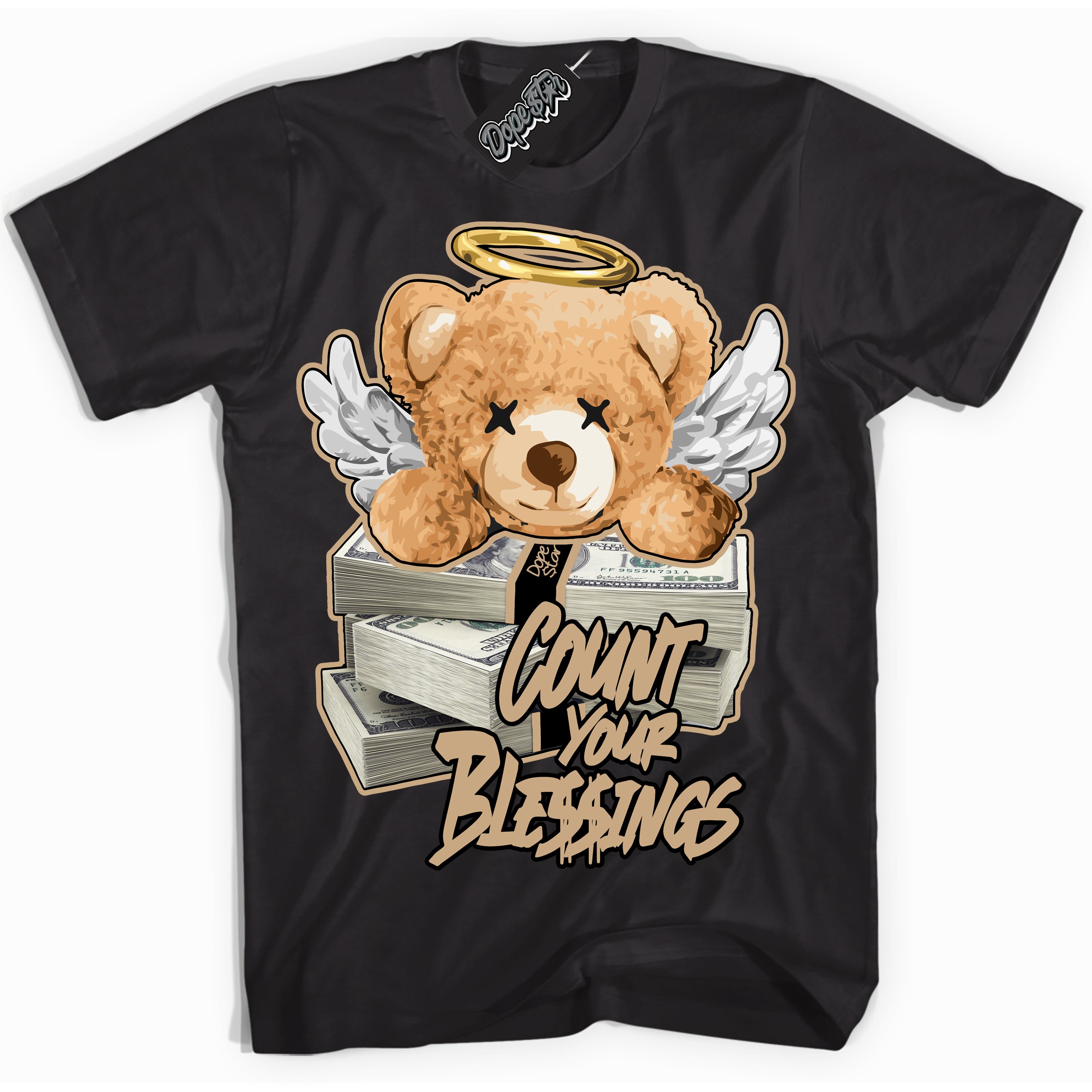 Cool Black Shirt with “Count Your Blessings” design that perfectly matches Black Anthracite Sesame Dunk.