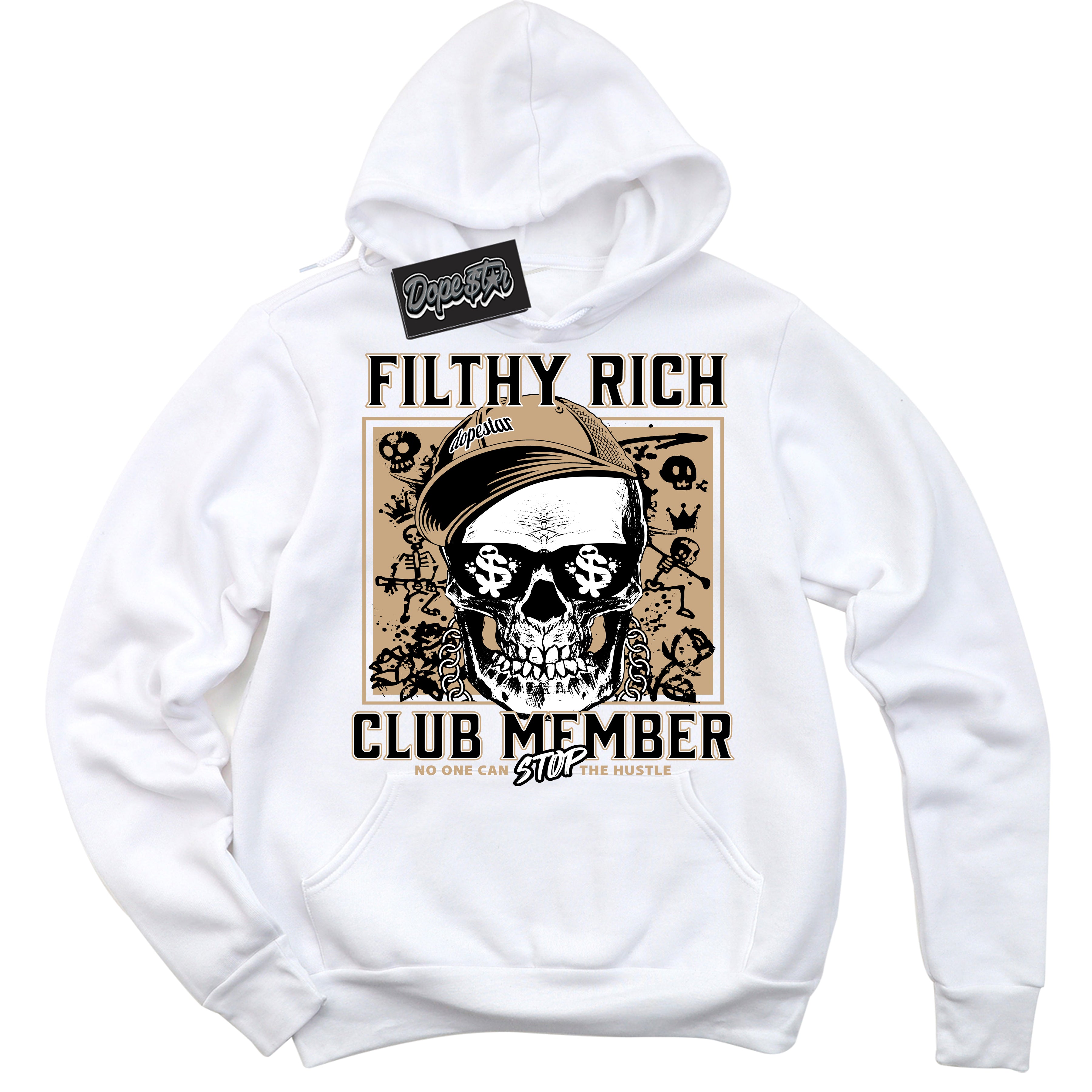 Cool White Hoodie with “Filthy Rich” design that Perfectly Matches Black Anthracite Sesame Dunk.