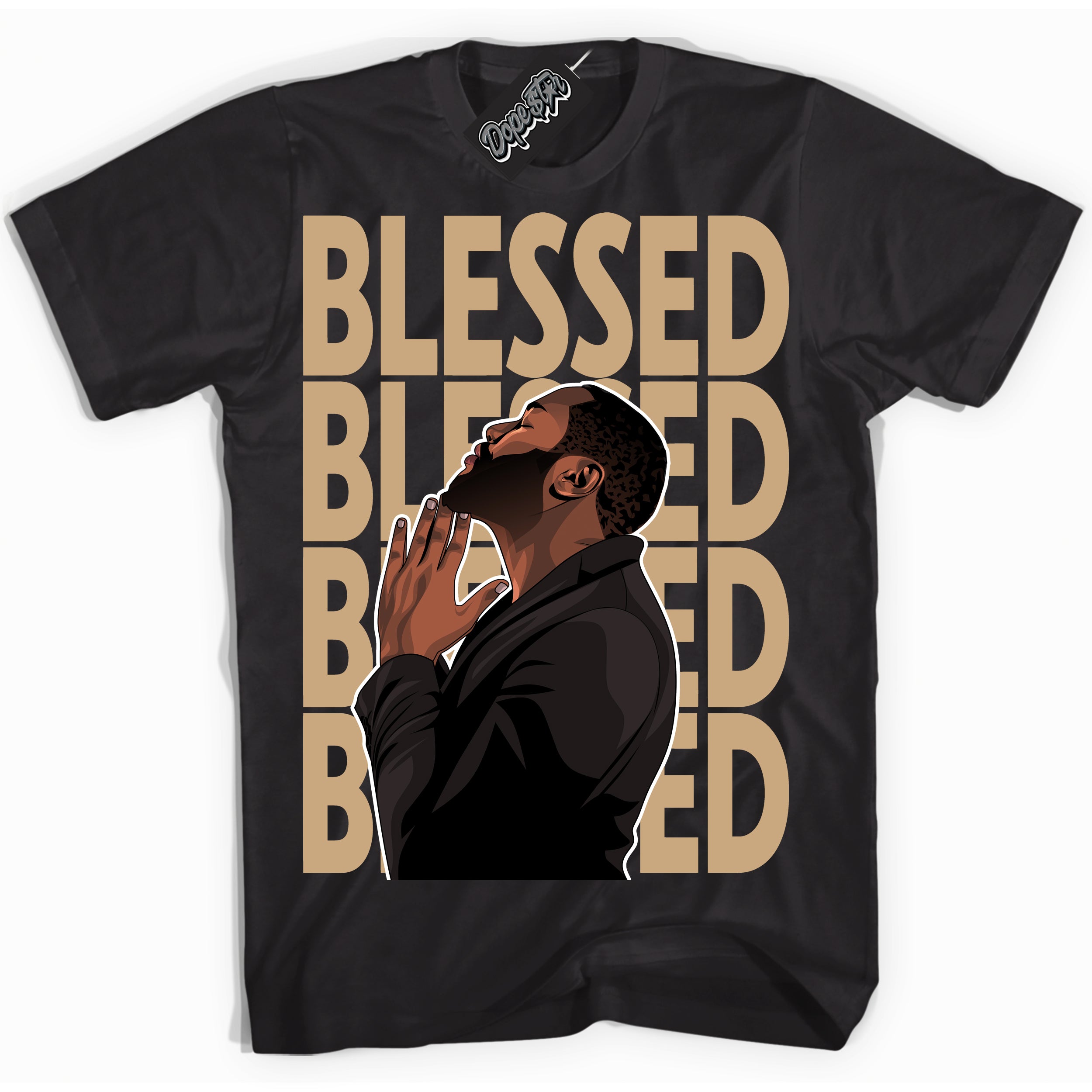 Cool Black Shirt with “God Blessed” design that perfectly matches Black Anthracite Sesame Dunk.