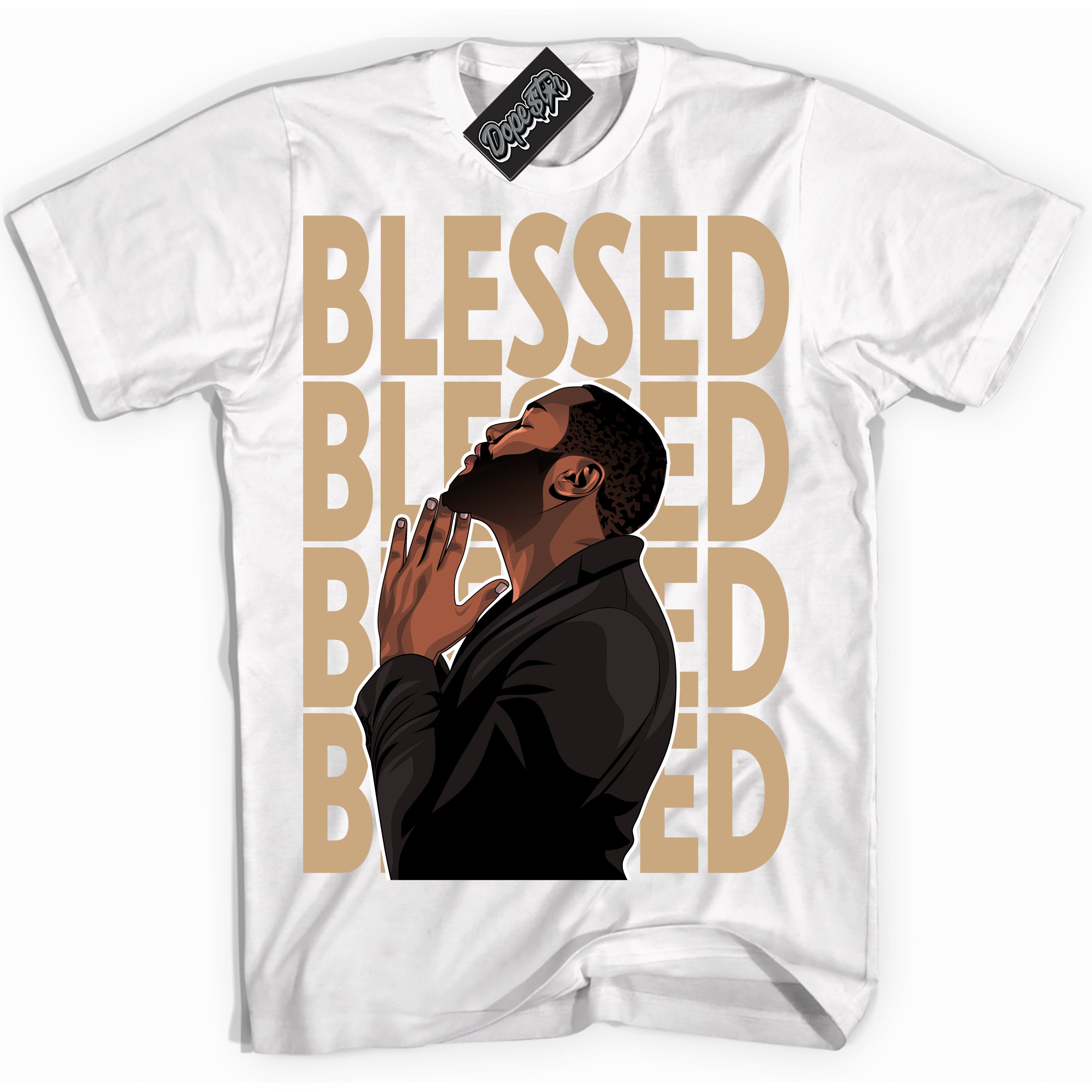 Cool White Shirt with “God Blessed” design that perfectly matches Black Anthracite Sesame Dunk.