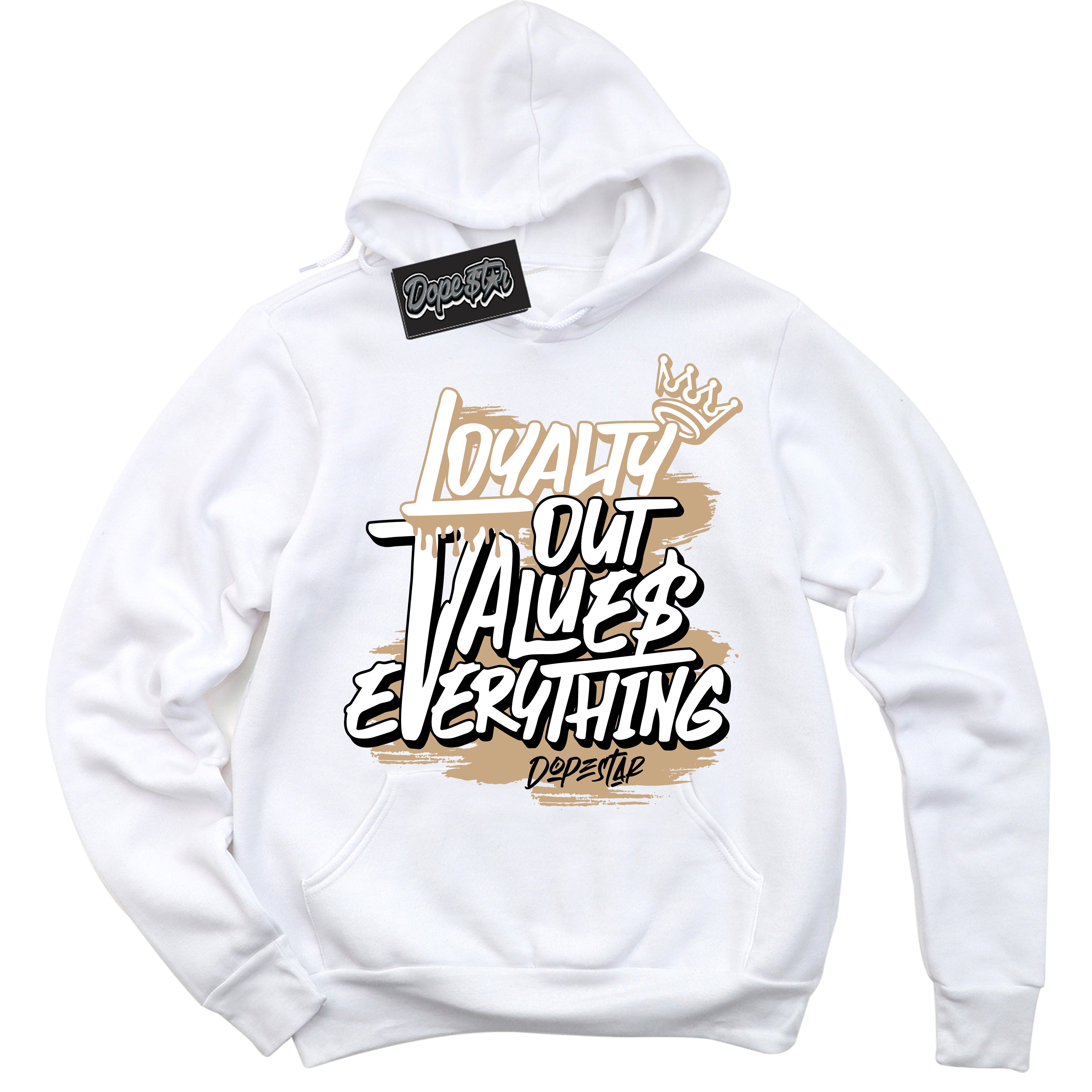 Cool White Hoodie with “Loyalty Out Values Everything” design that Perfectly Matches Black Anthracite Sesame Dunk.