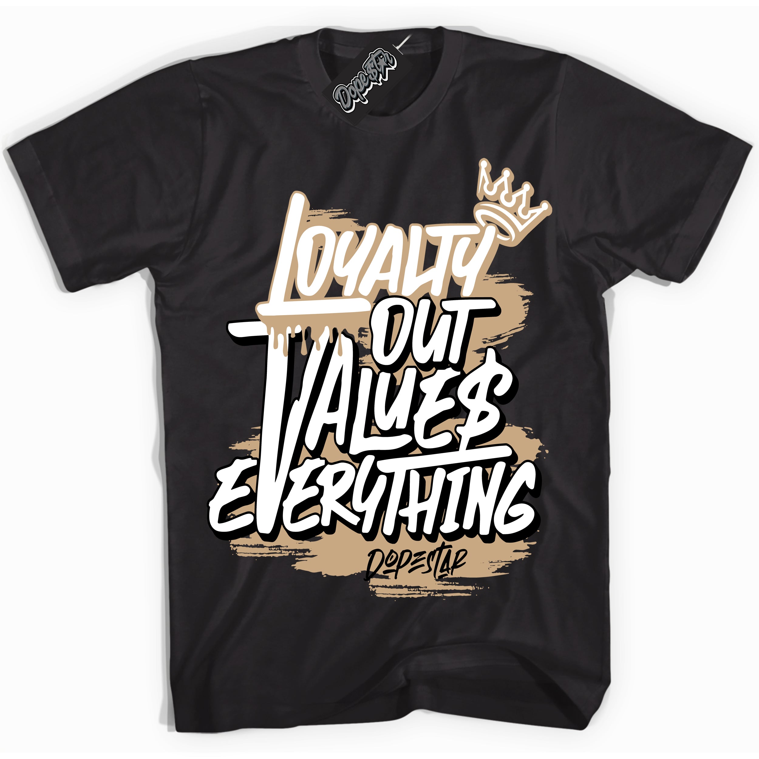 Cool Black Shirt with “Loyalty Out Values Everything” design that perfectly matches Black Anthracite Sesame Dunk.