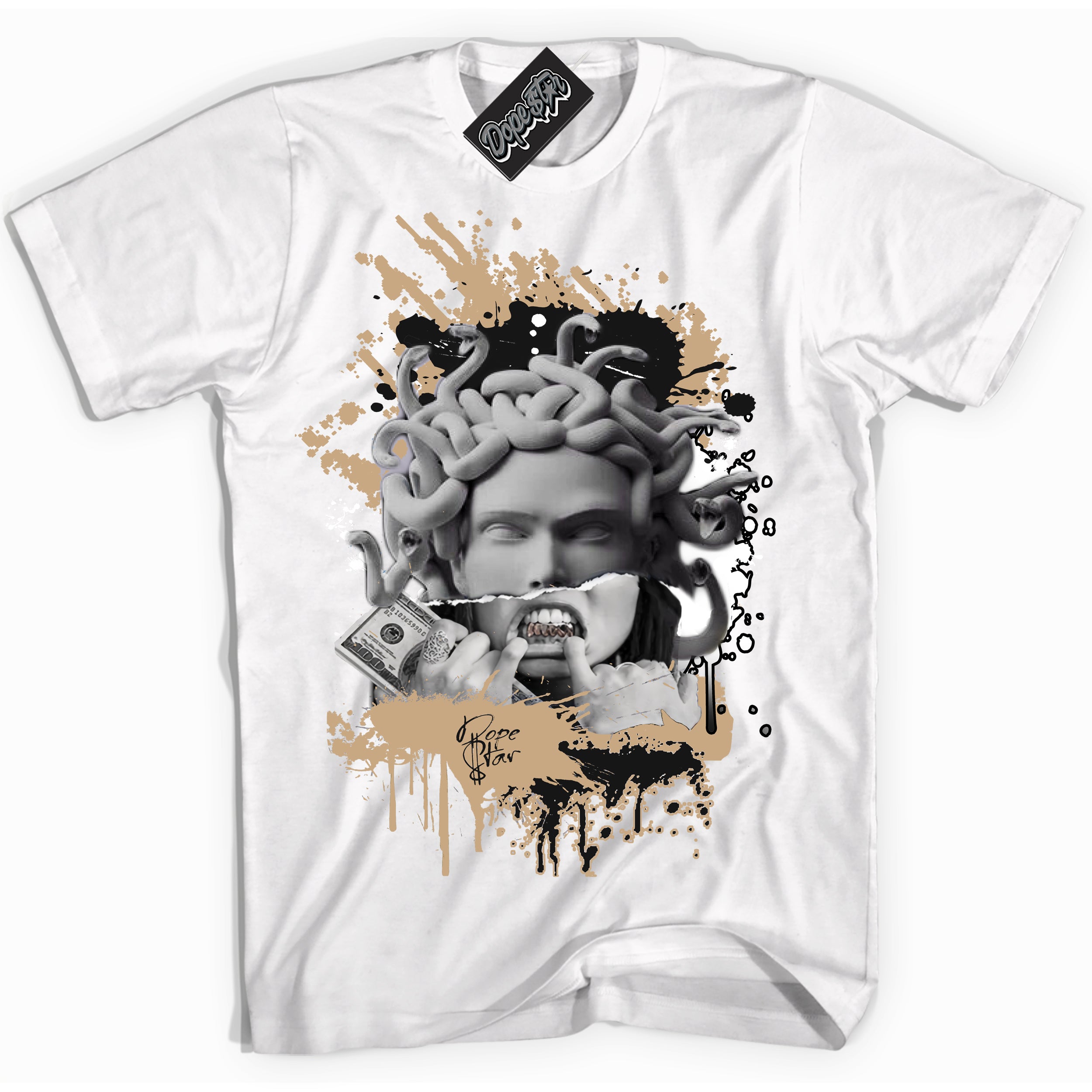 Cool White Shirt with “Medusa” design that perfectly matches Black Anthracite Sesame Dunk.