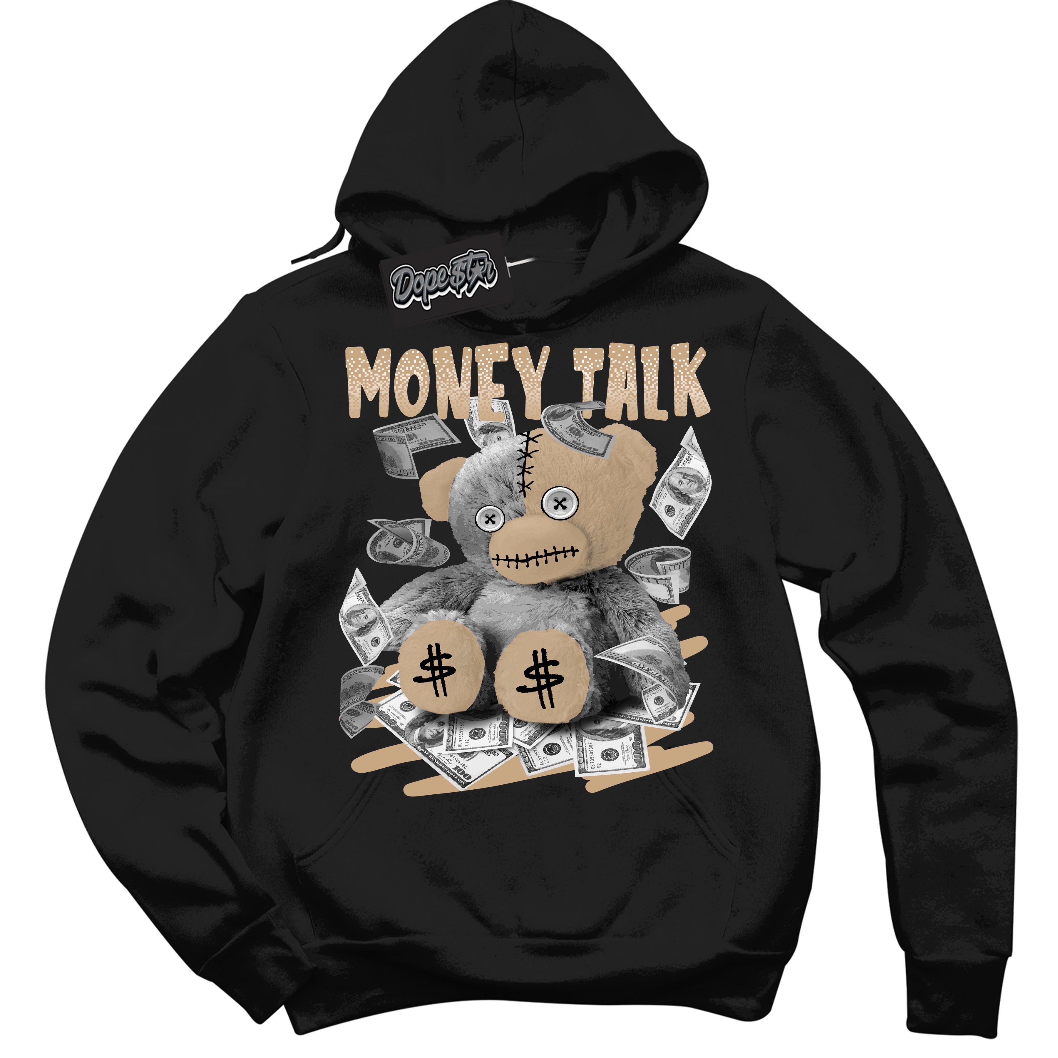 Cool Black Hoodie with “Money Talk Bear” design that Perfectly Matches Black Anthracite Sesame Dunk Dunk.