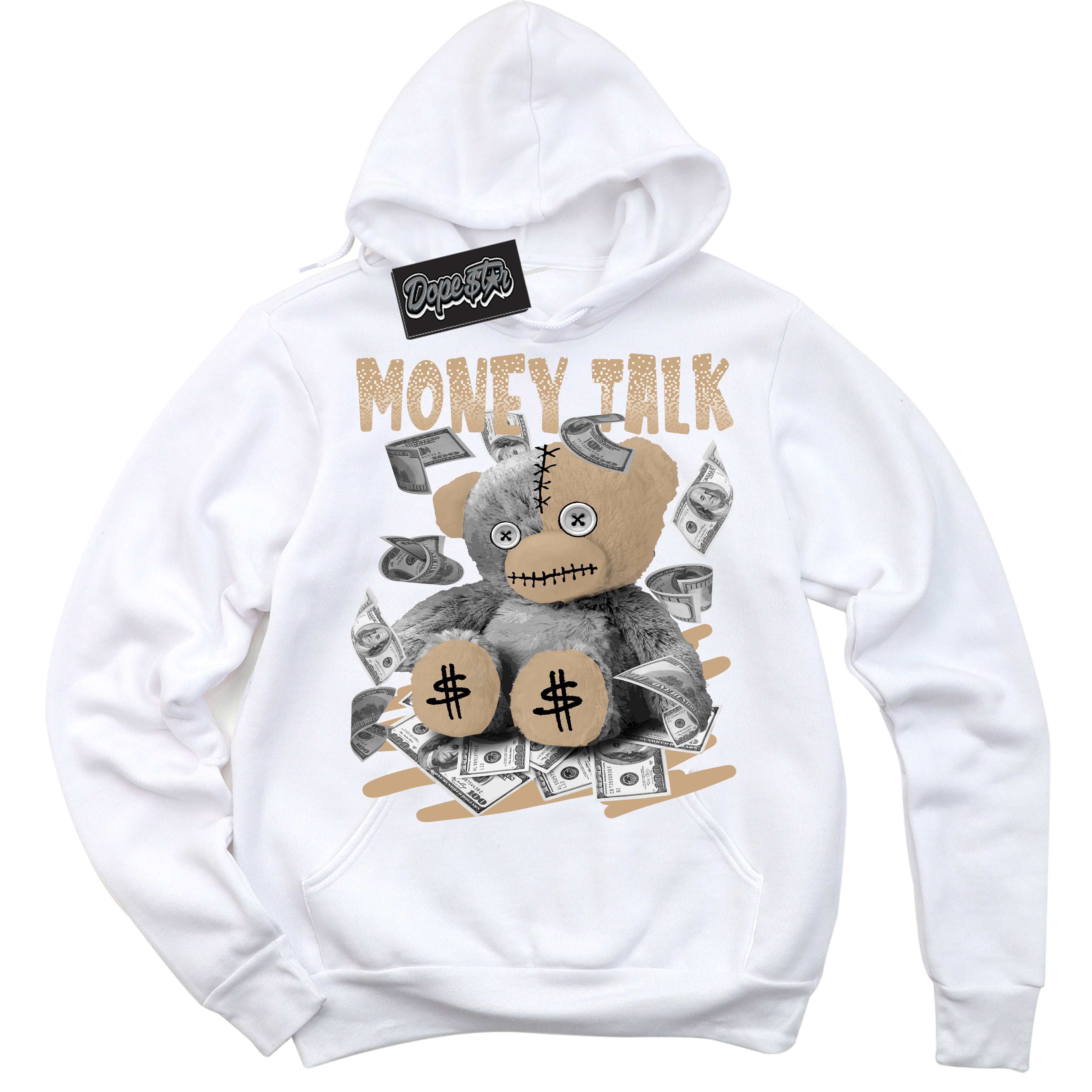 Cool White Hoodie with “Money Talk Bear” design that Perfectly Matches Black Anthracite Sesame Dunk Dunk.