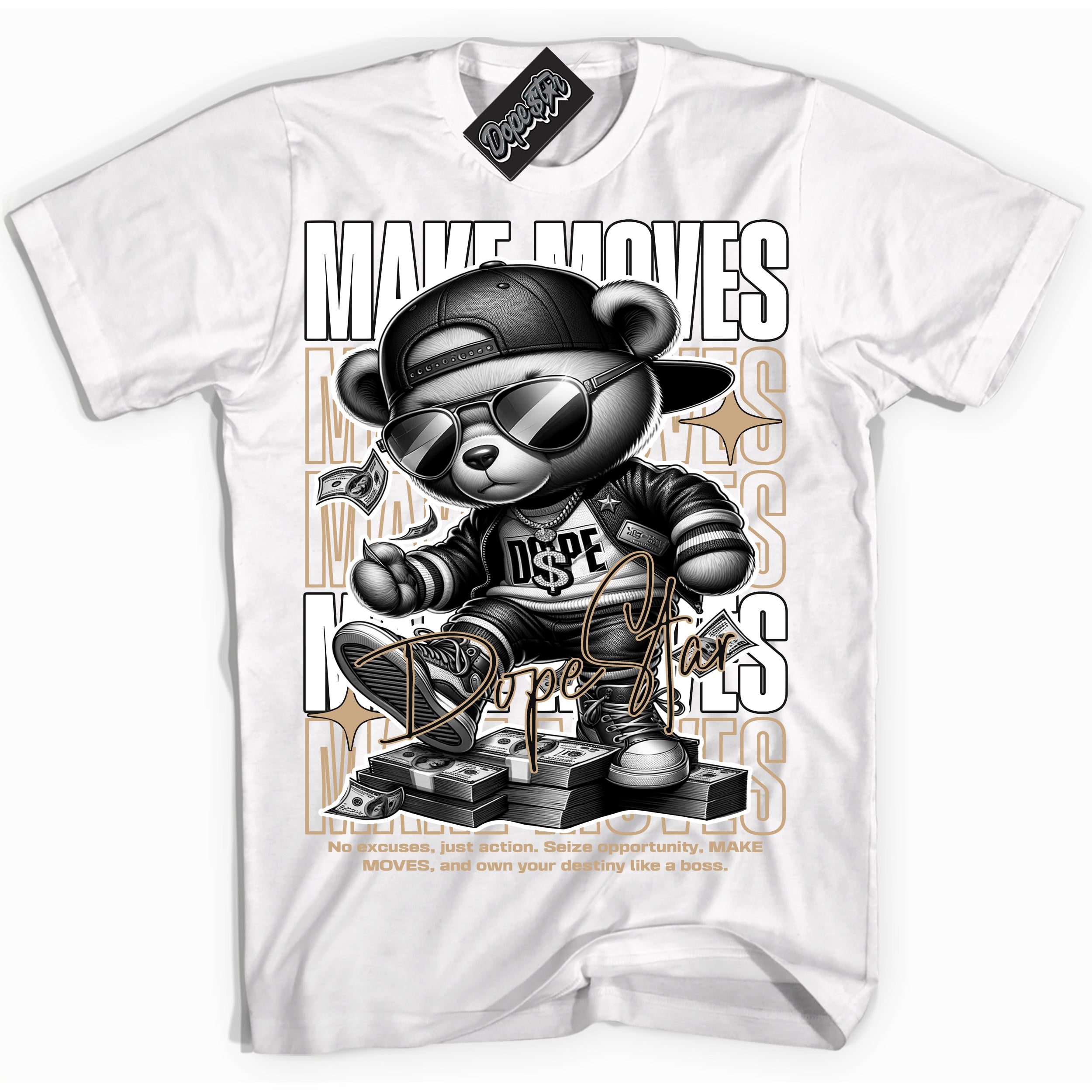 Cool White Shirt with “Make Moves” design that perfectly matches Black Anthracite Sesame Dunk.