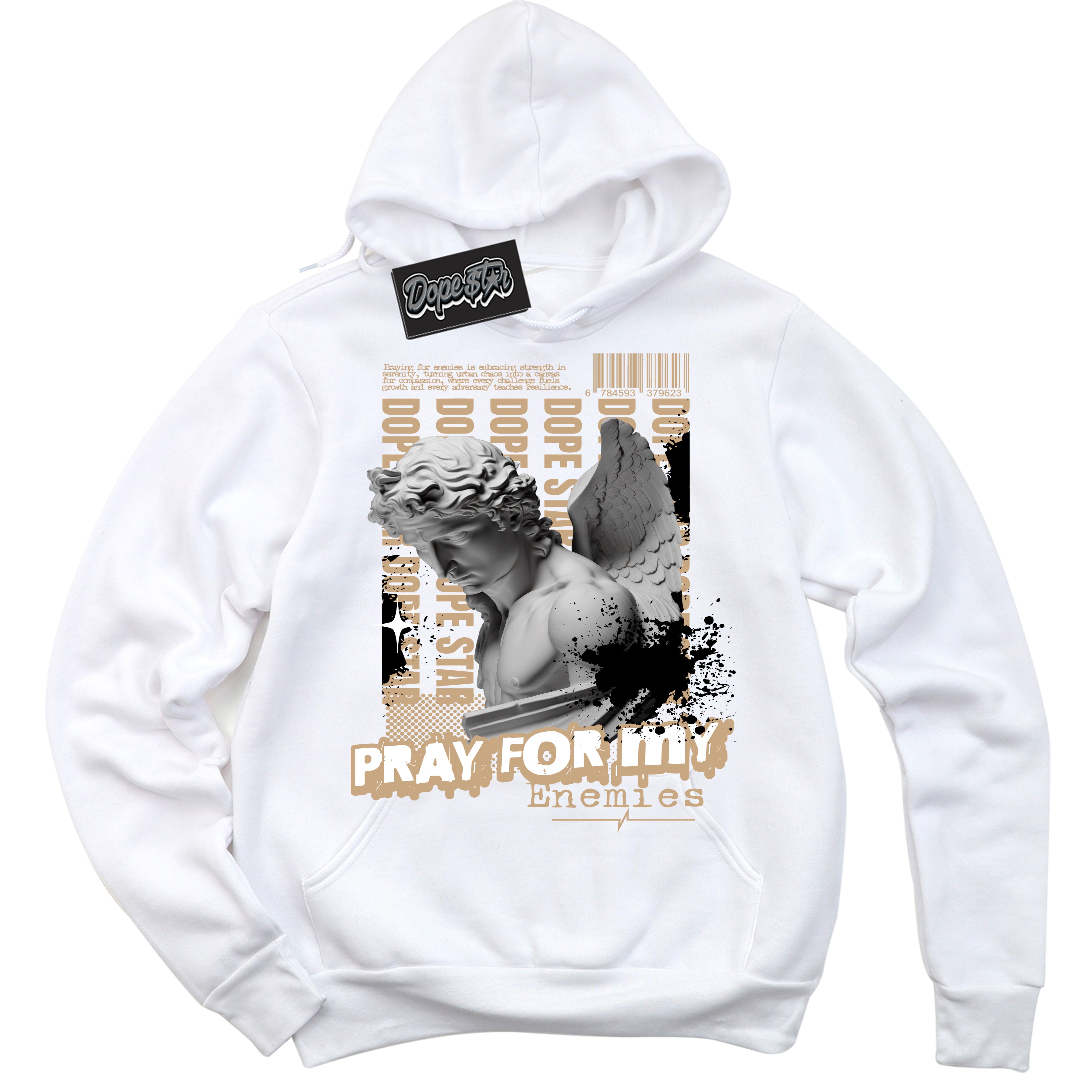 Cool White Hoodie with “Pray Enemies” design that Perfectly Matches Black Anthracite Sesame Dunk.