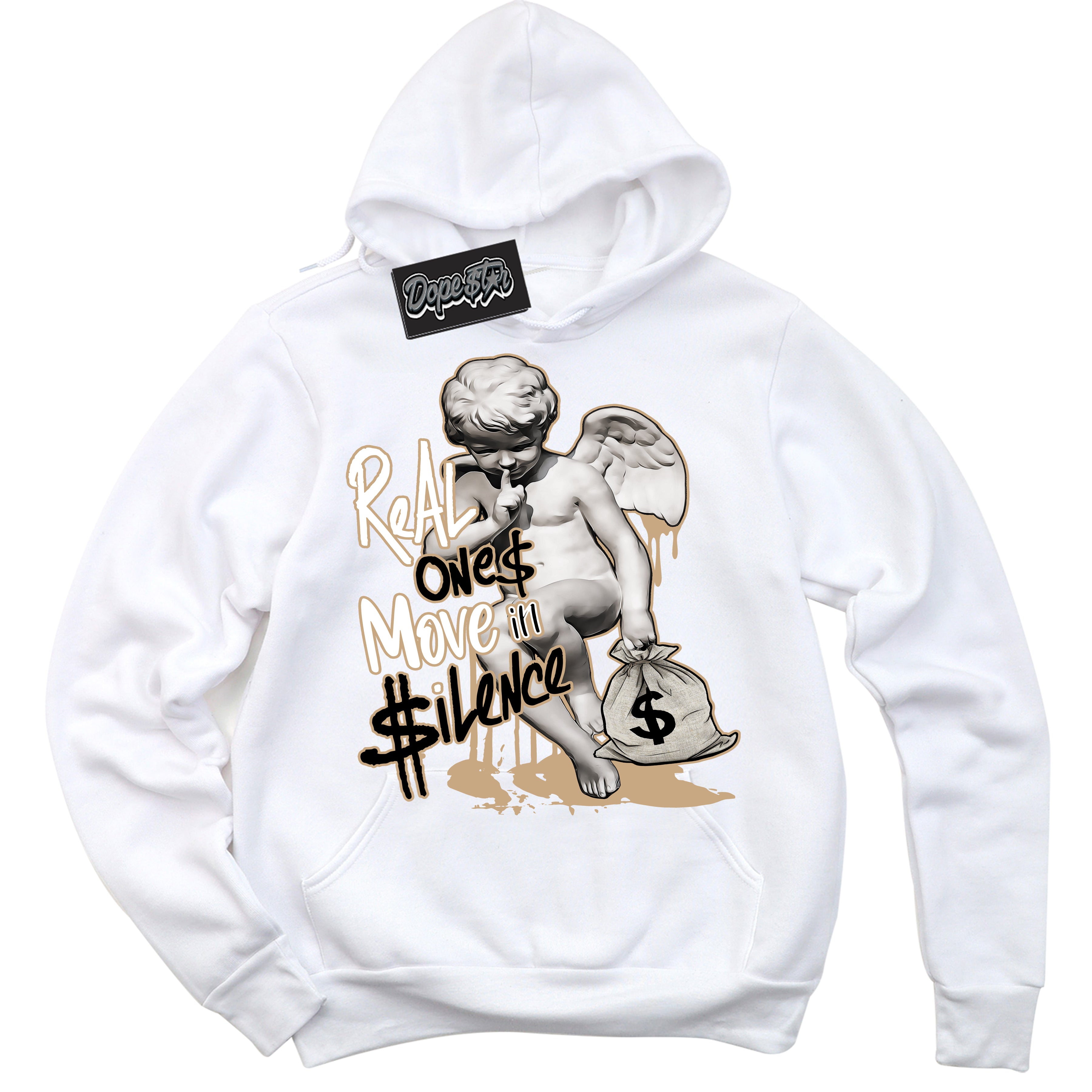 Cool White Hoodie with “Real Ones Cherub” design that Perfectly Matches Black Anthracite Sesame Dunk.