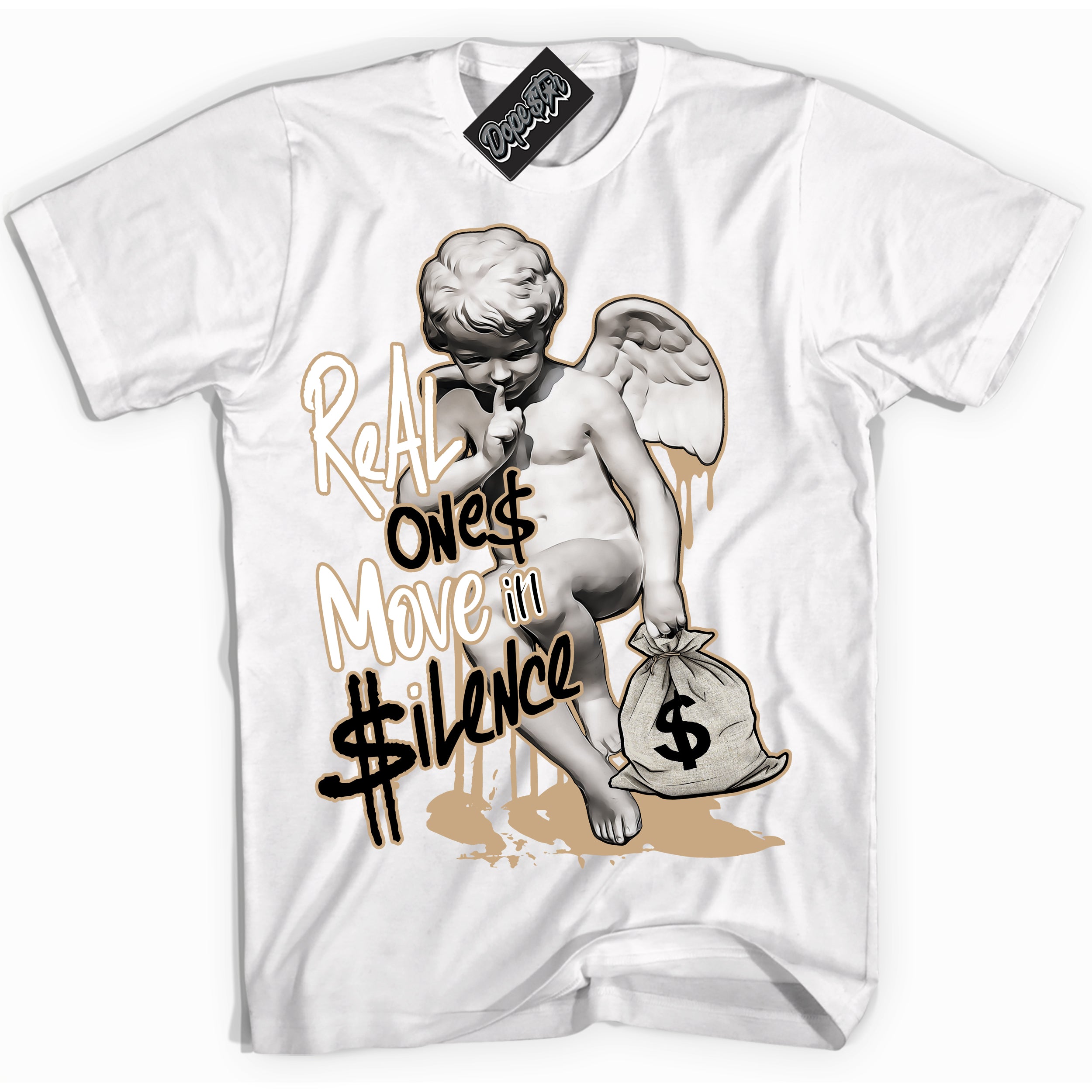 Cool White Shirt with “Real Ones Cherub” design that perfectly matches Black Anthracite Sesame Dunk.