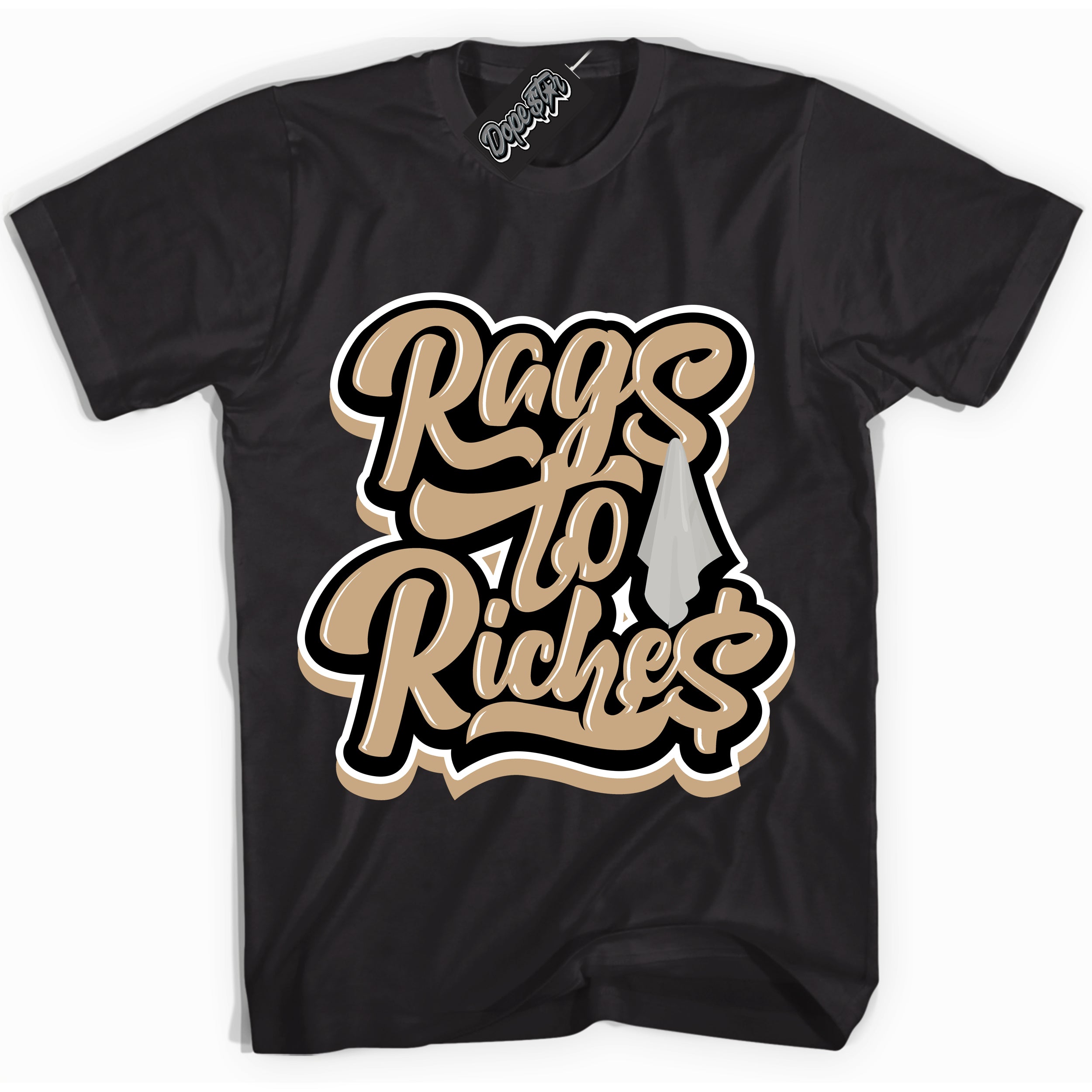 Cool Black Shirt with “Rags To Riches” design that perfectly matches Black Anthracite Sesame Dunk Dunk.