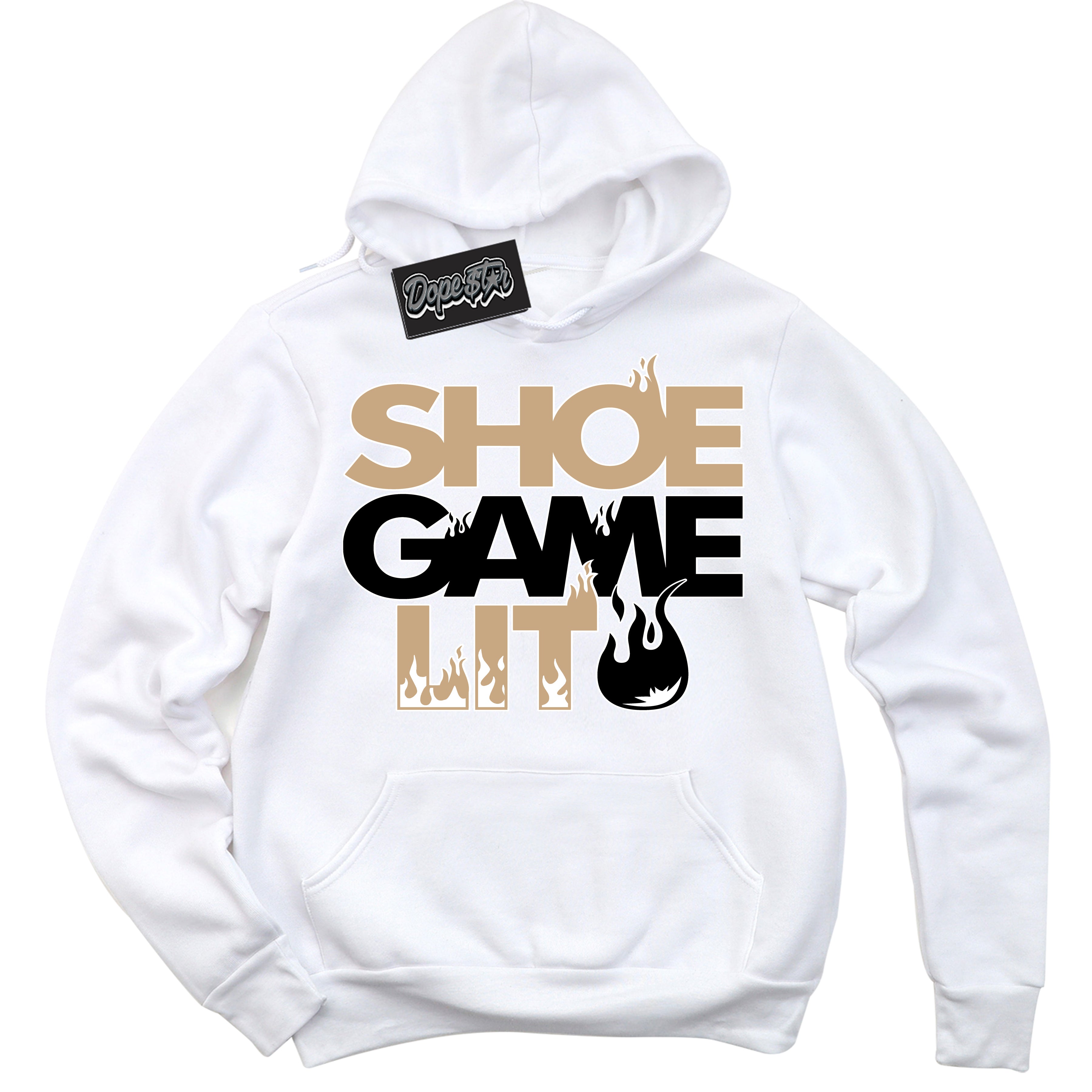 Cool White Hoodie with “Shoe Game Lit” design that Perfectly Matches Black Anthracite Sesame Dunk Dunk.